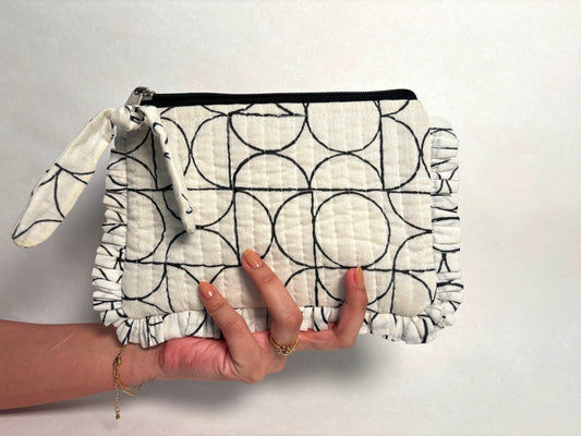 Sustainable Quilted Cotton Travel Pouch l Black & White Organizer