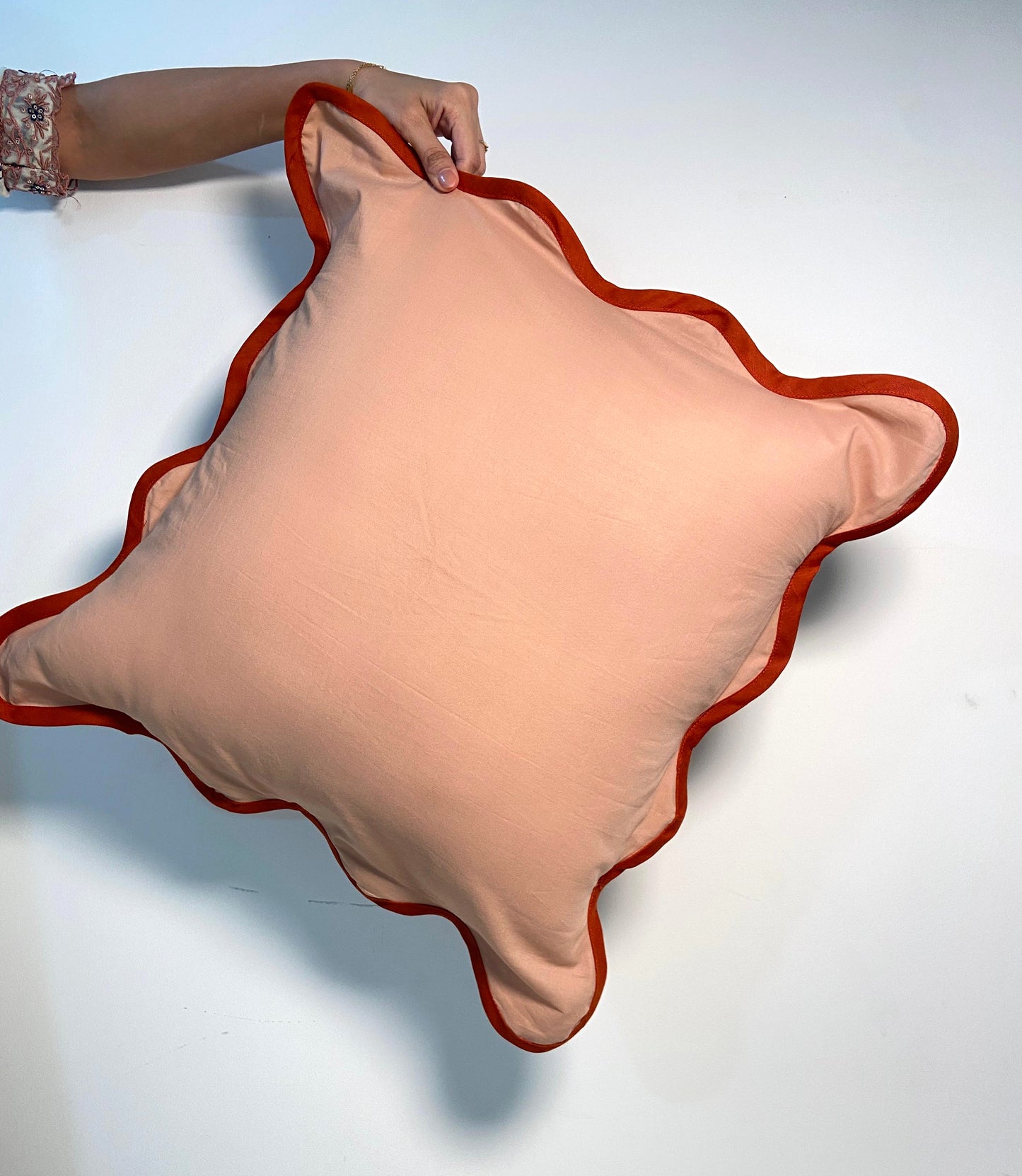 Solid Brown Cotton Wavy Cushion Cover