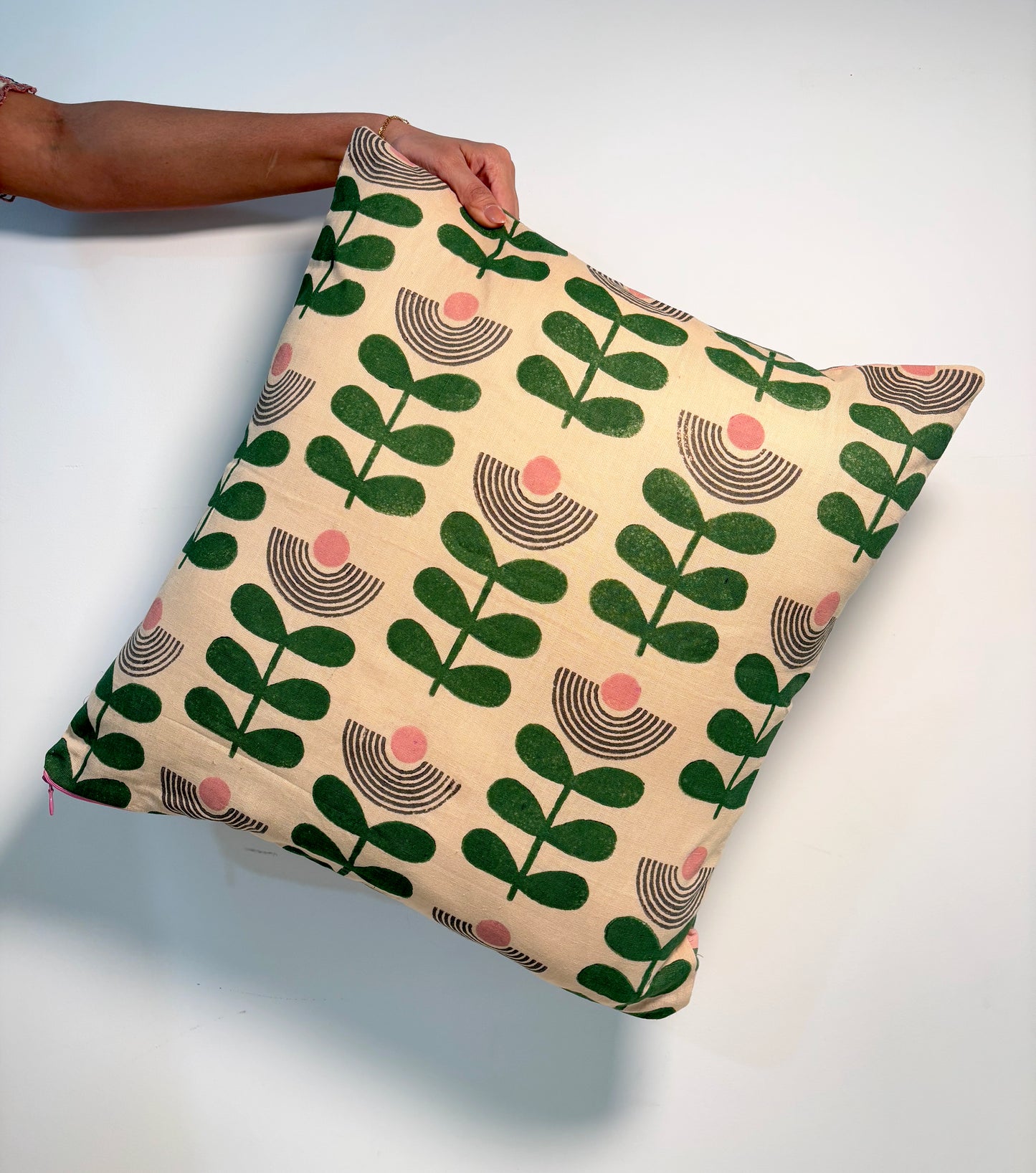 Mid-Modern Reversiable Cotton Cushion Cover l Beige & Green