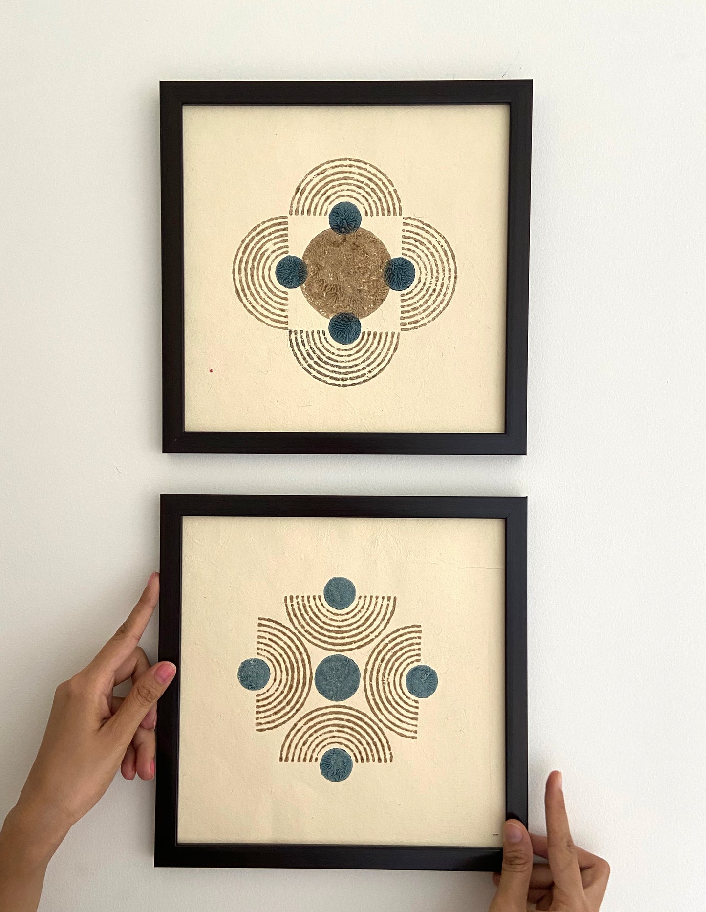 Wall Frame l Handblock printed artwork on handmade paper l 10" x 10" l set of two