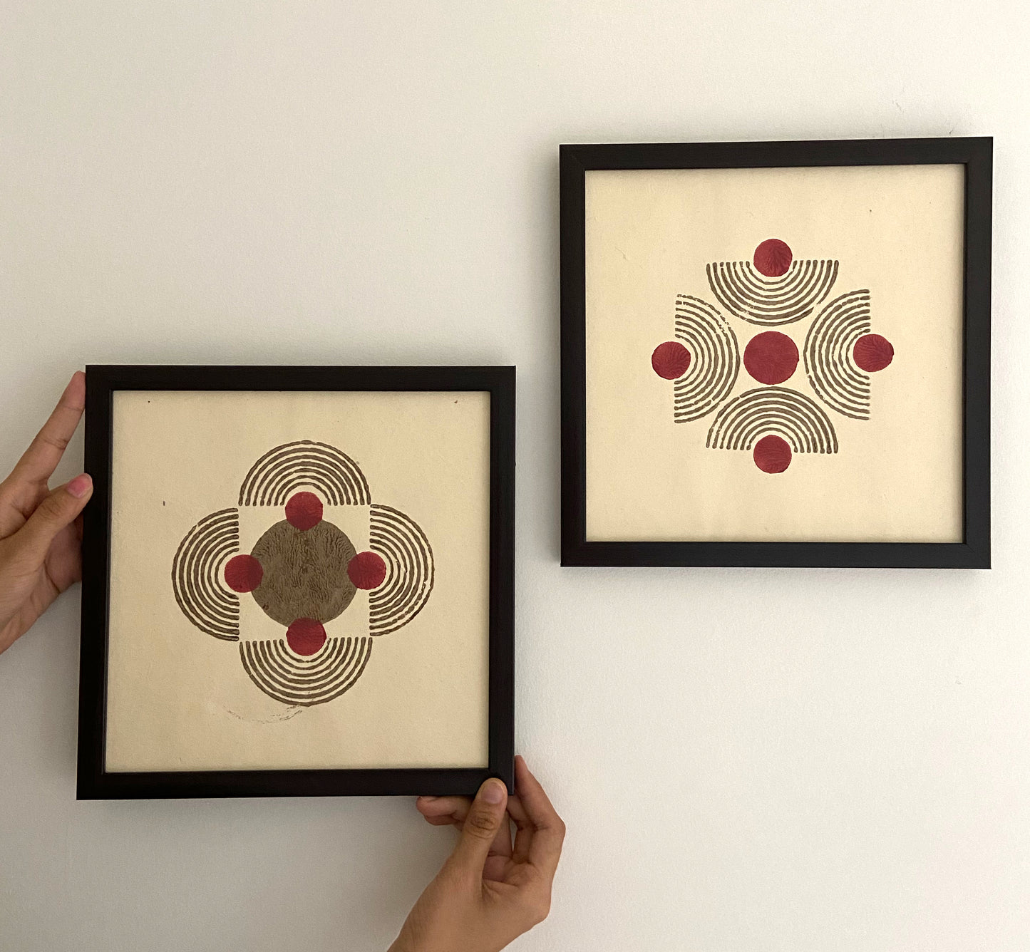 Wall Frame l Handblock printed artwork on handmade paper l 10" x 10" l set of two
