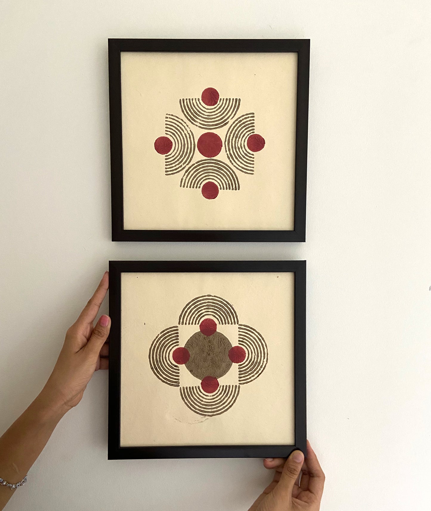 Wall Frame l Handblock printed artwork on handmade paper l 10" x 10" l set of two