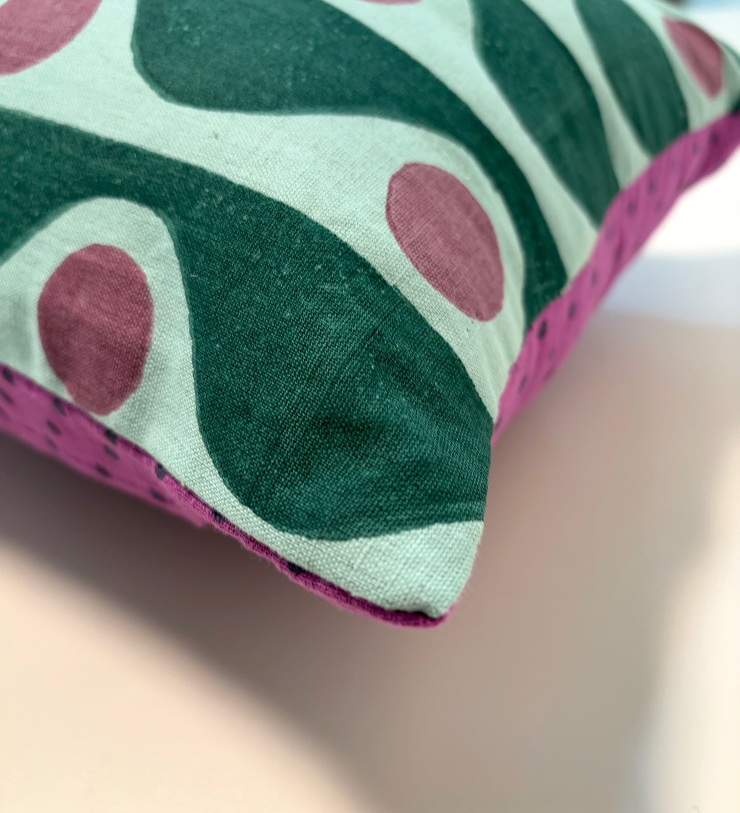 Green Tide-Dot Lumbar Cushion Cover | Modern Printed Cotton Lumbar Pillow Cover