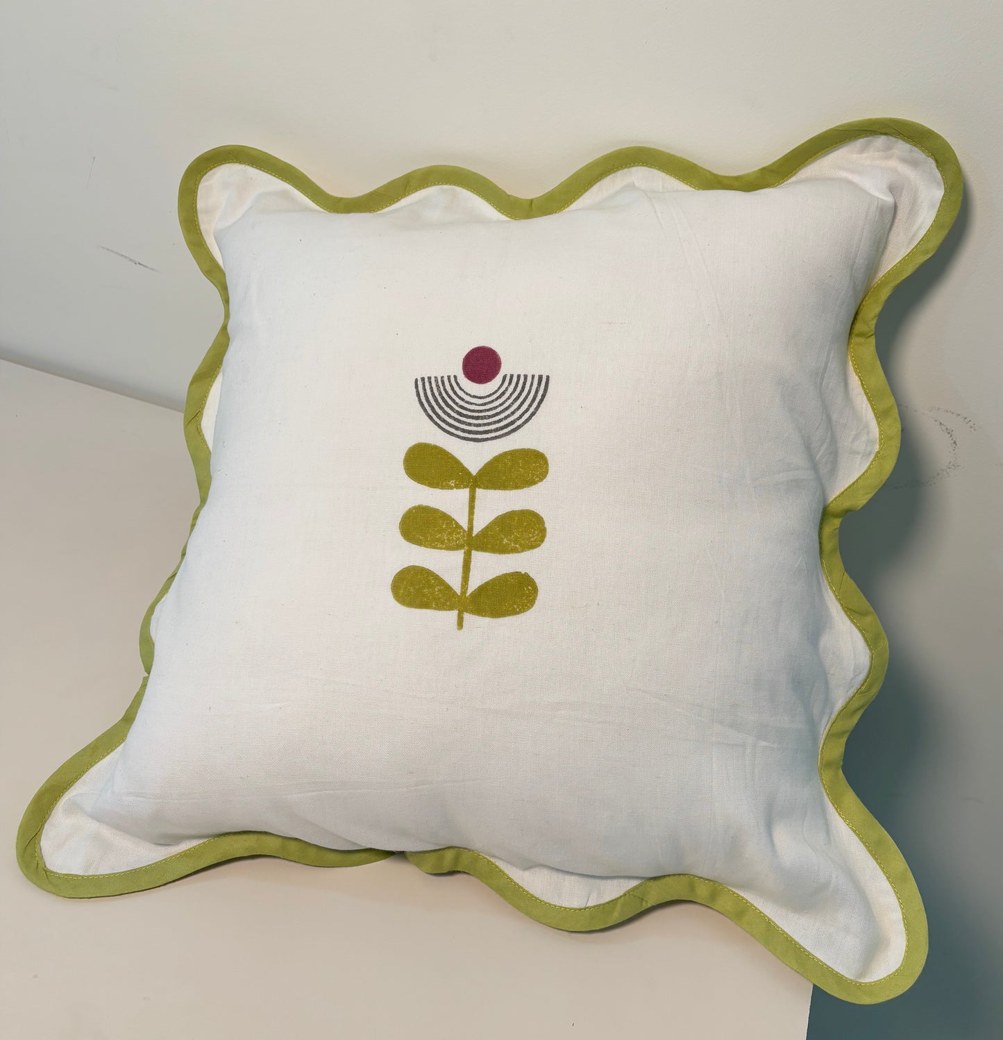 Mid-Modern Cotton Wavy Cushion Cover l Mint Green & White