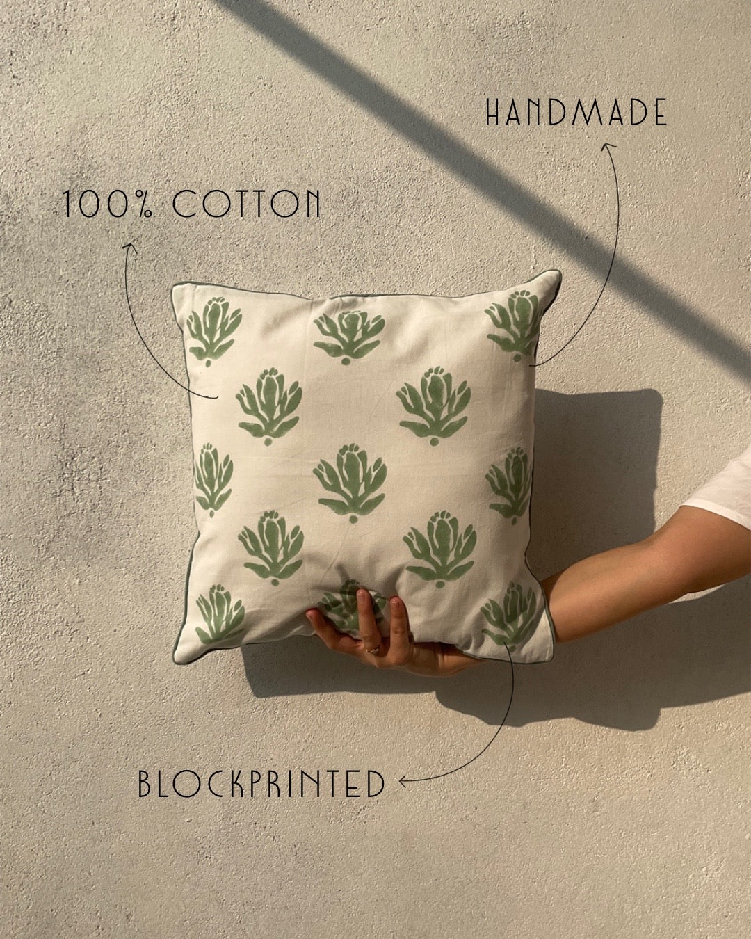 Wildflower Cotton Cushion Cover, Sage Green