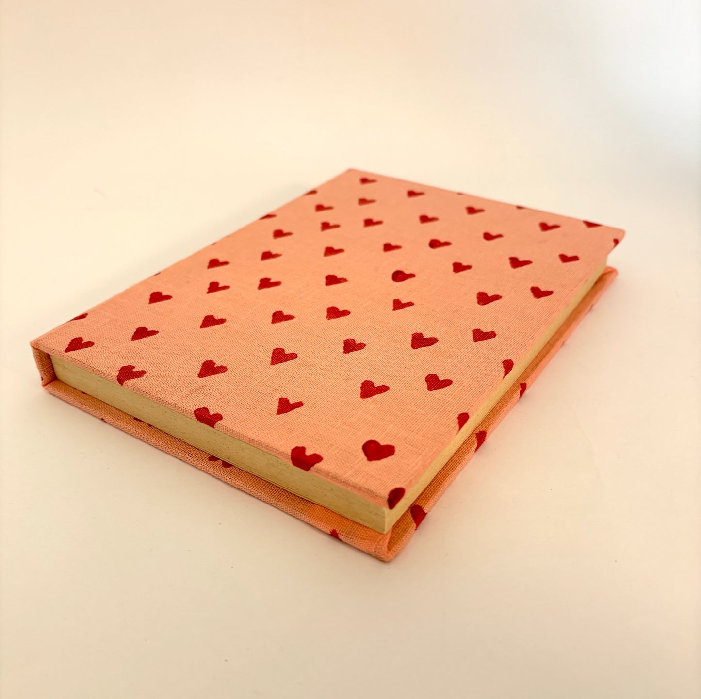 Handcrafted Sustainable A5 Diary Journal Notebook l Handmade Paper l Red Hearts on Pink