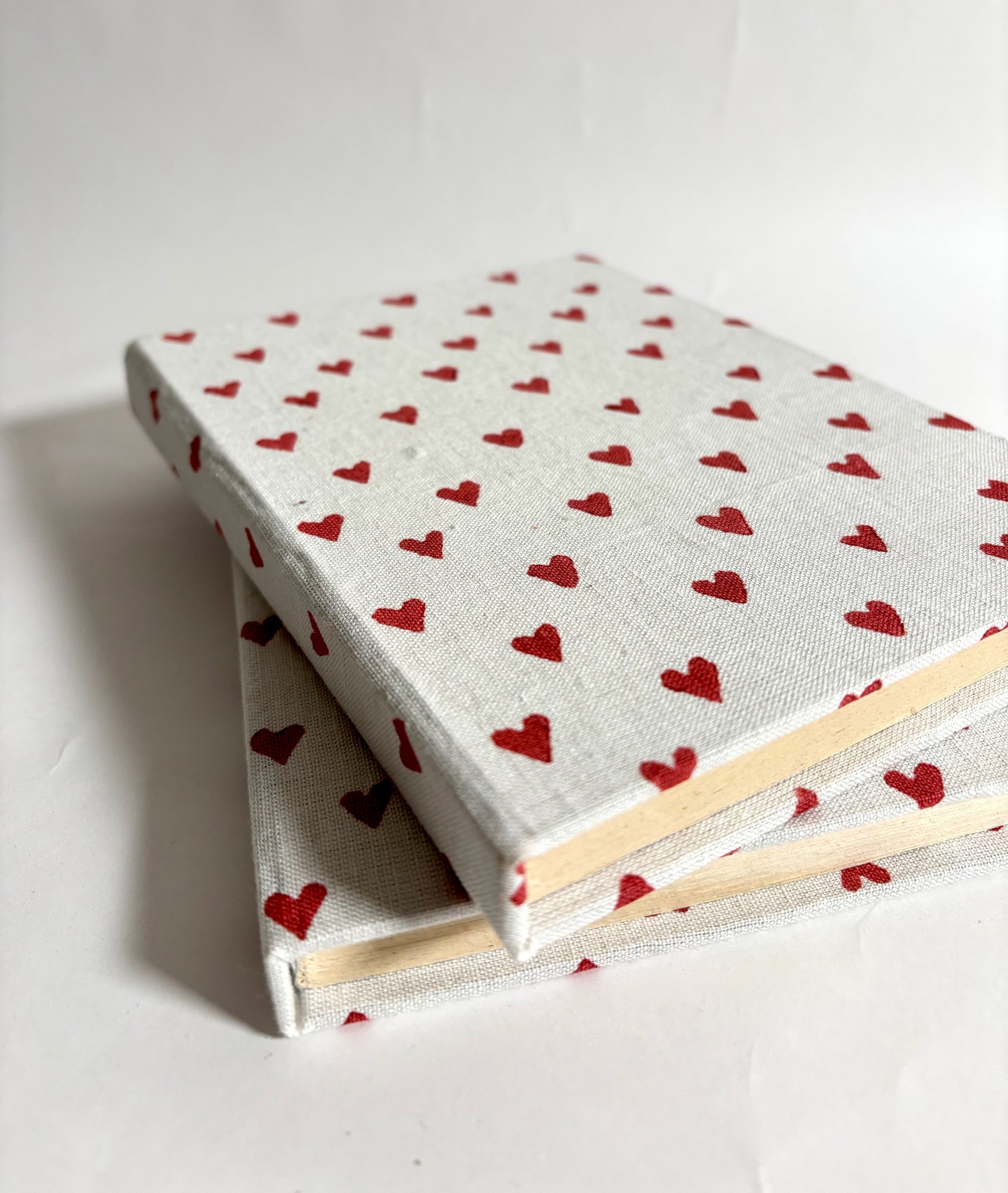 Handcrafted Sustainable A5 Diary Journal Notebook l Handmade Paper l Red Hearts on White