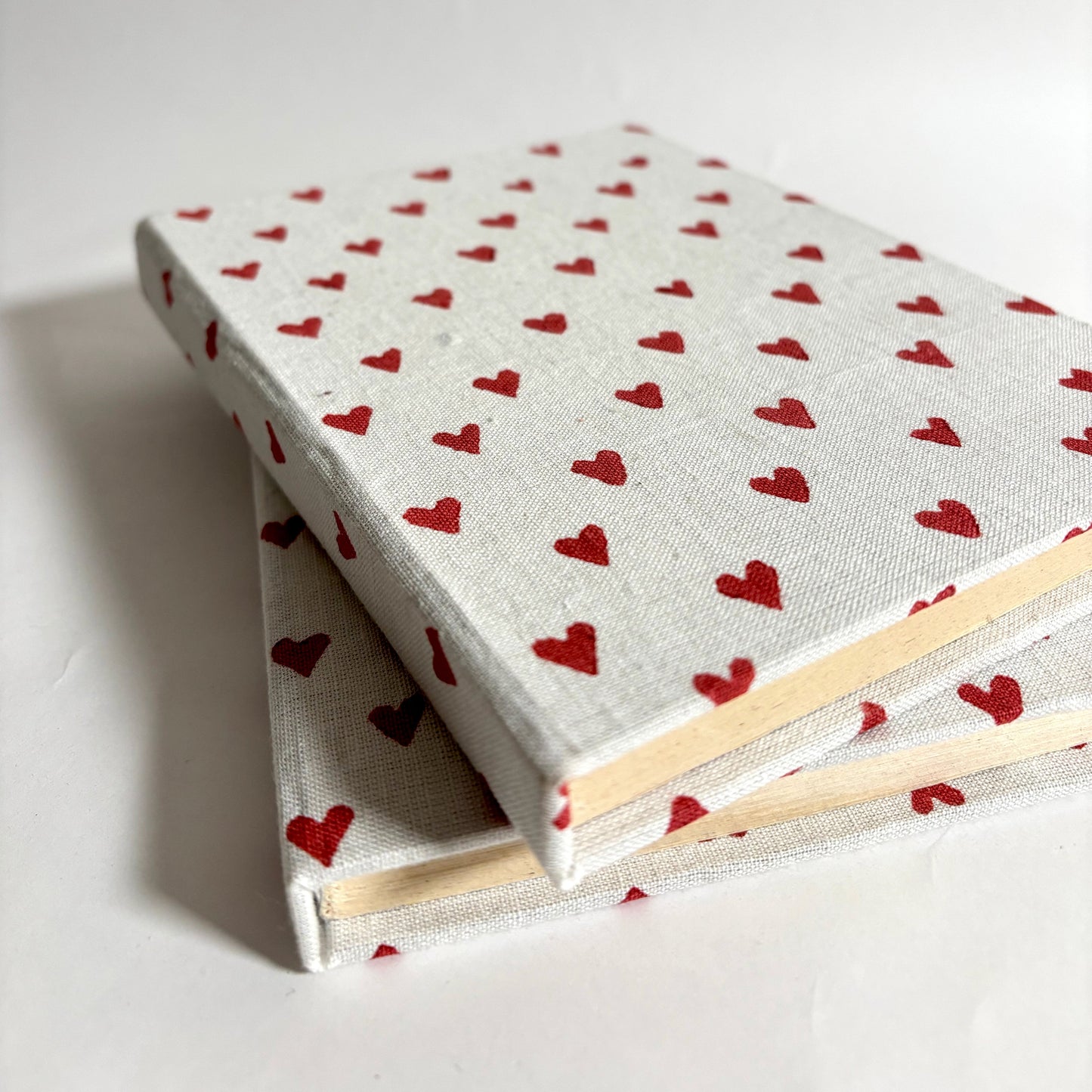 Handcrafted Sustainable A5 Diary Journal Notebook l Handmade Paper l Red Hearts on White