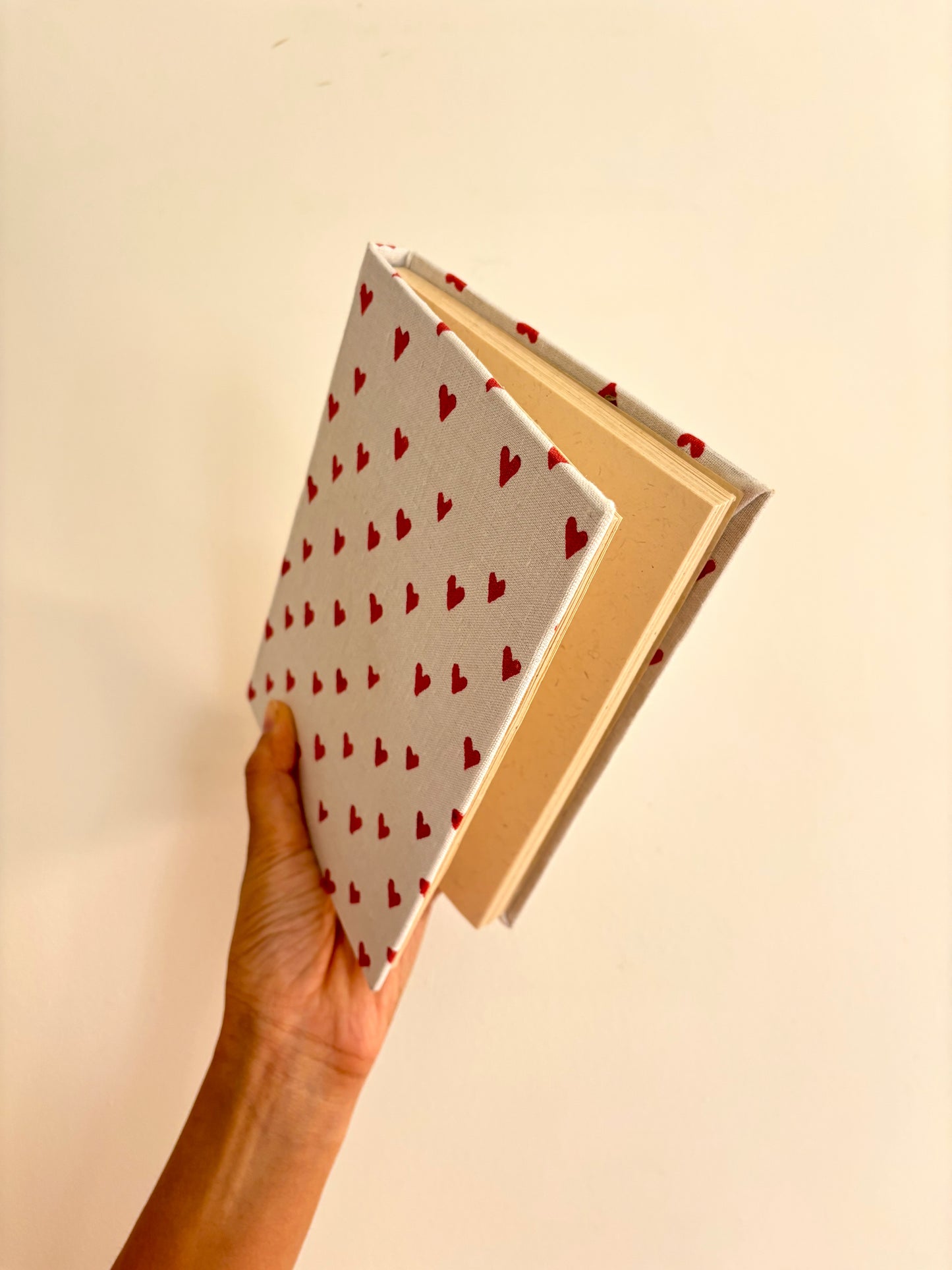 Handcrafted Sustainable A5 Diary Journal Notebook l Handmade Paper l Red Hearts on White