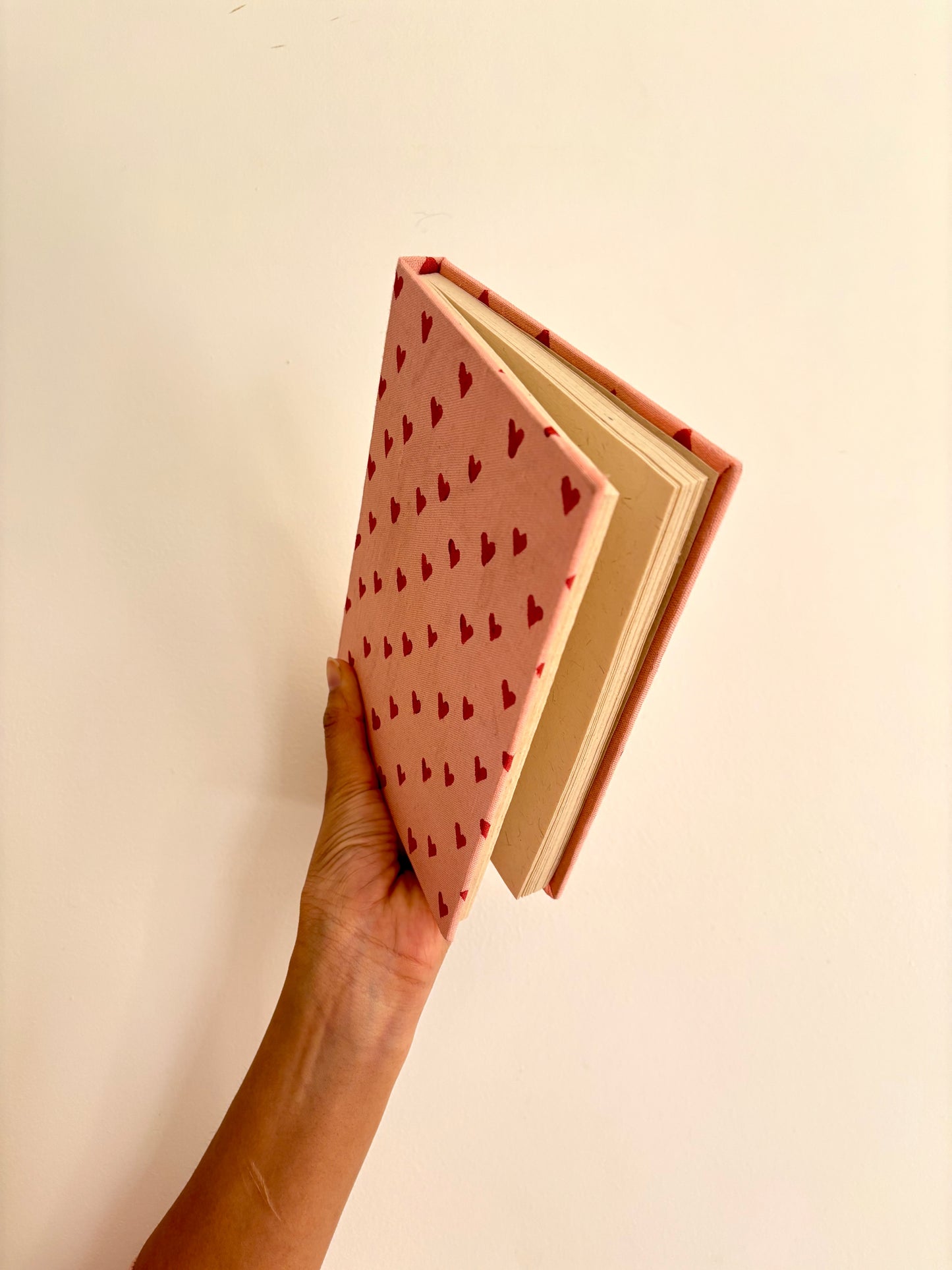 Handcrafted Sustainable A5 Diary Journal Notebook l Handmade Paper l Red Hearts on Pink