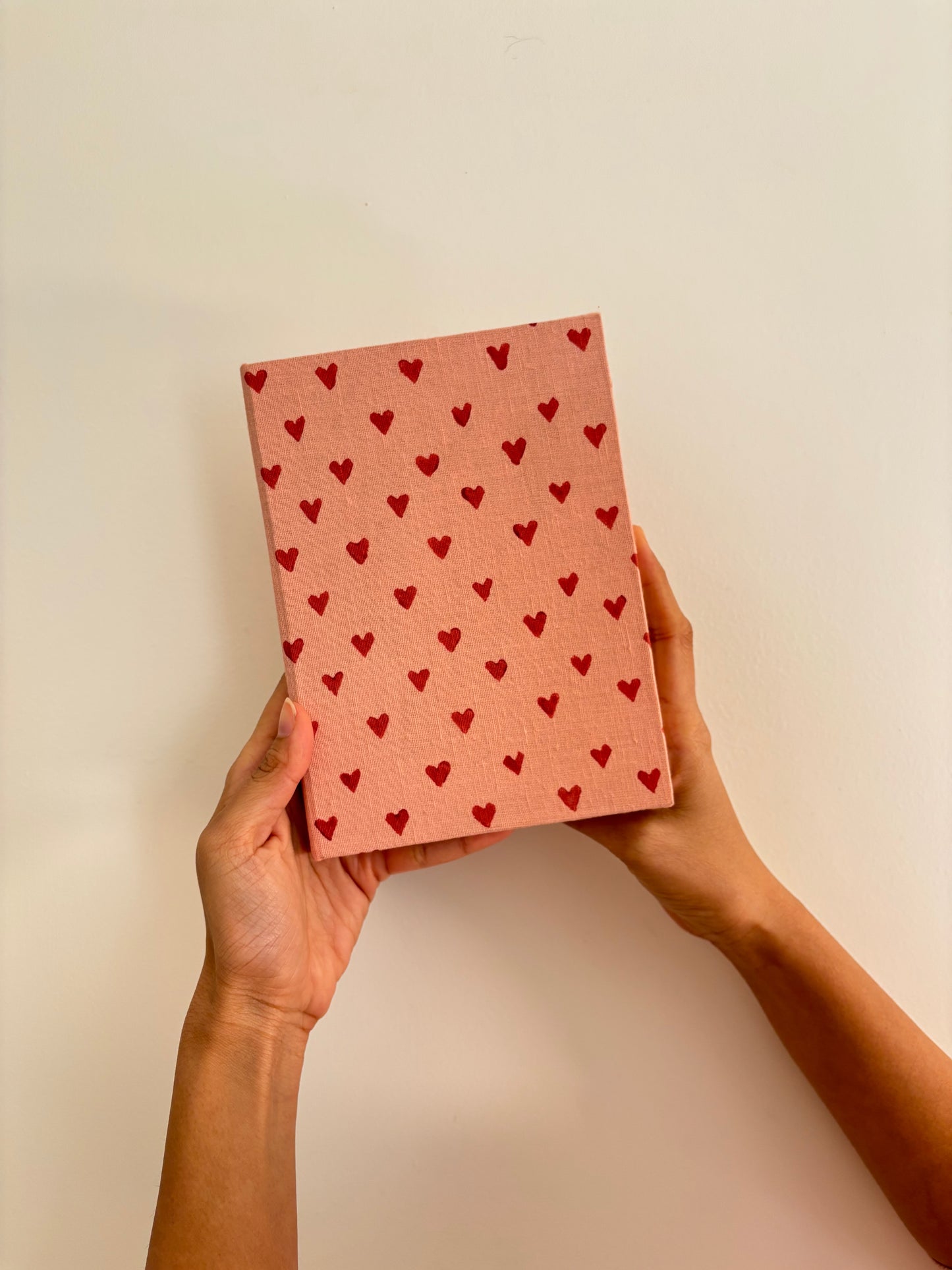 Handcrafted Sustainable A5 Diary Journal Notebook l Handmade Paper l Red Hearts on Pink