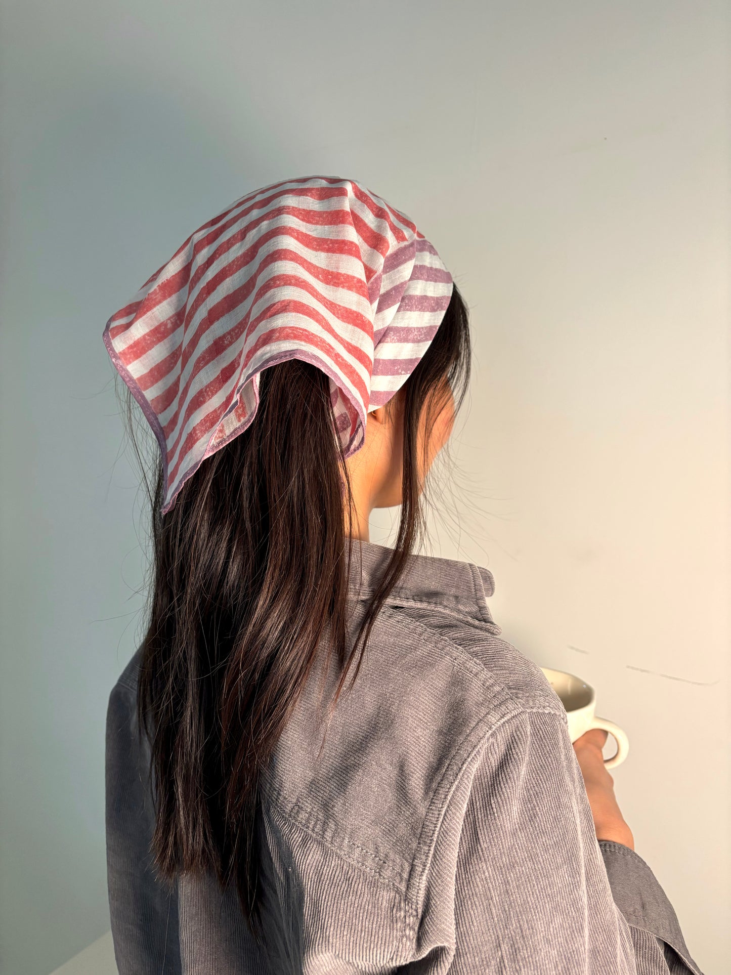 Purple & Red Stripes l Cotton Square Scarf l Bandana