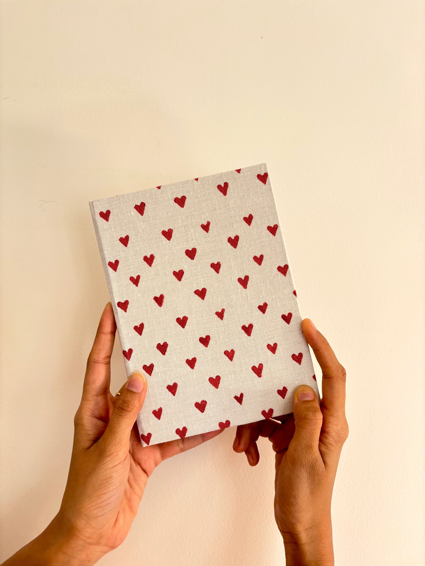 Handcrafted Sustainable A5 Diary Journal Notebook l Handmade Paper l Red Hearts on White