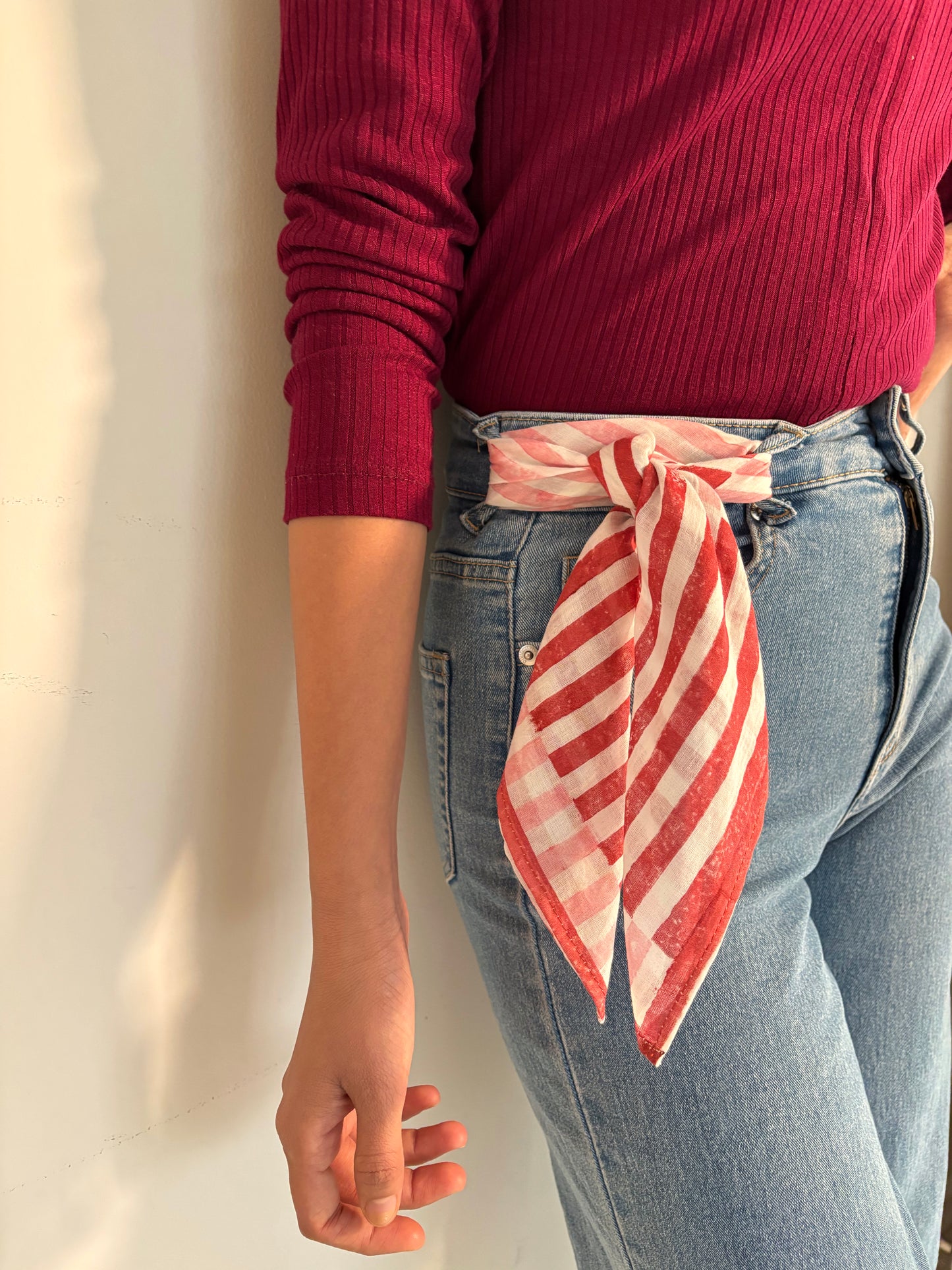 Pink & Red Stripes l Cotton Square Scarf l Bandana