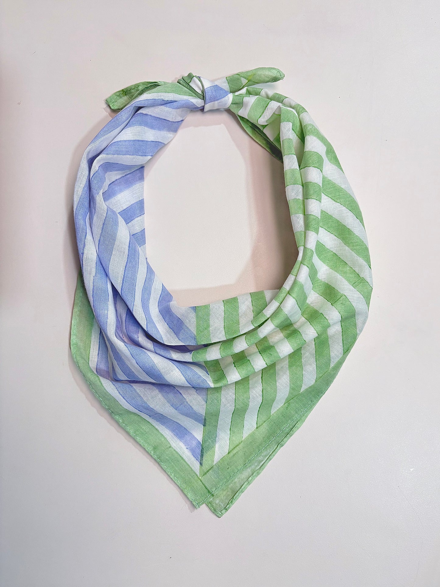 Blue & Green Stripes l Cotton Square Scarf l Bandana