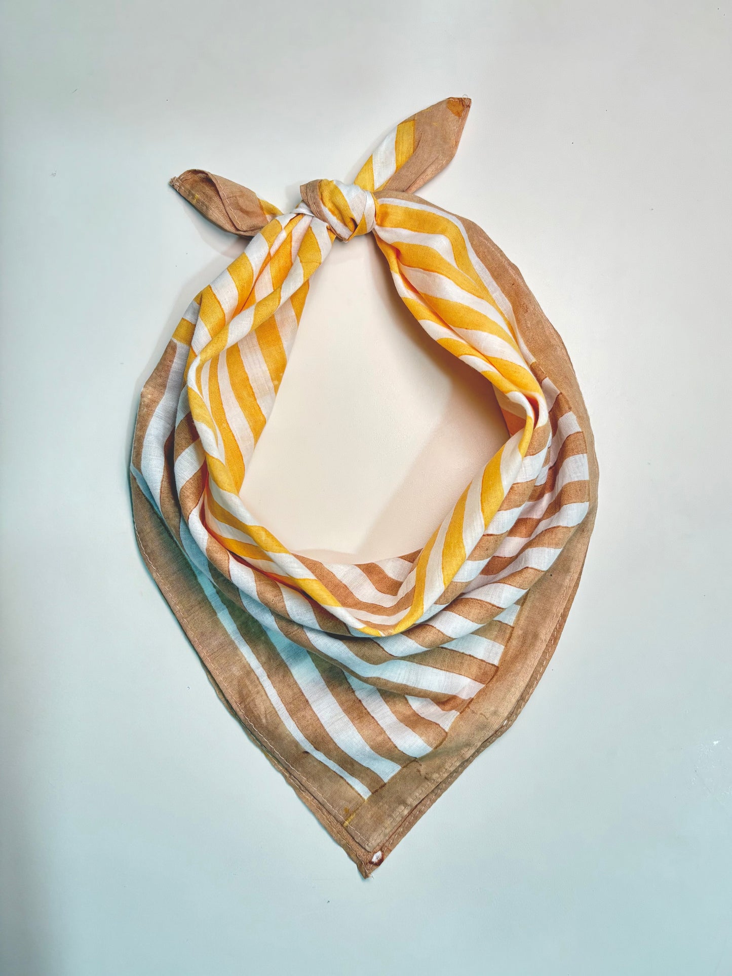 Yellow & Brown Stripes l Cotton Square Scarf l Bandana