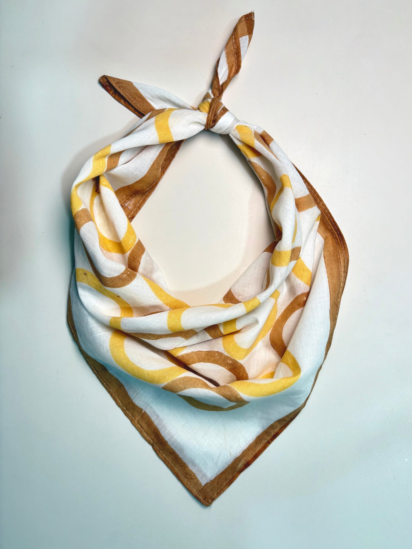 Yellow & Brown Geometric Circles l Cotton Square Scarf l Bandana