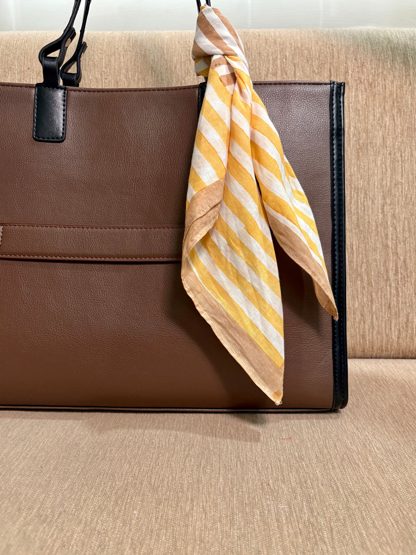 Yellow & Brown Stripes l Cotton Square Scarf l Bandana