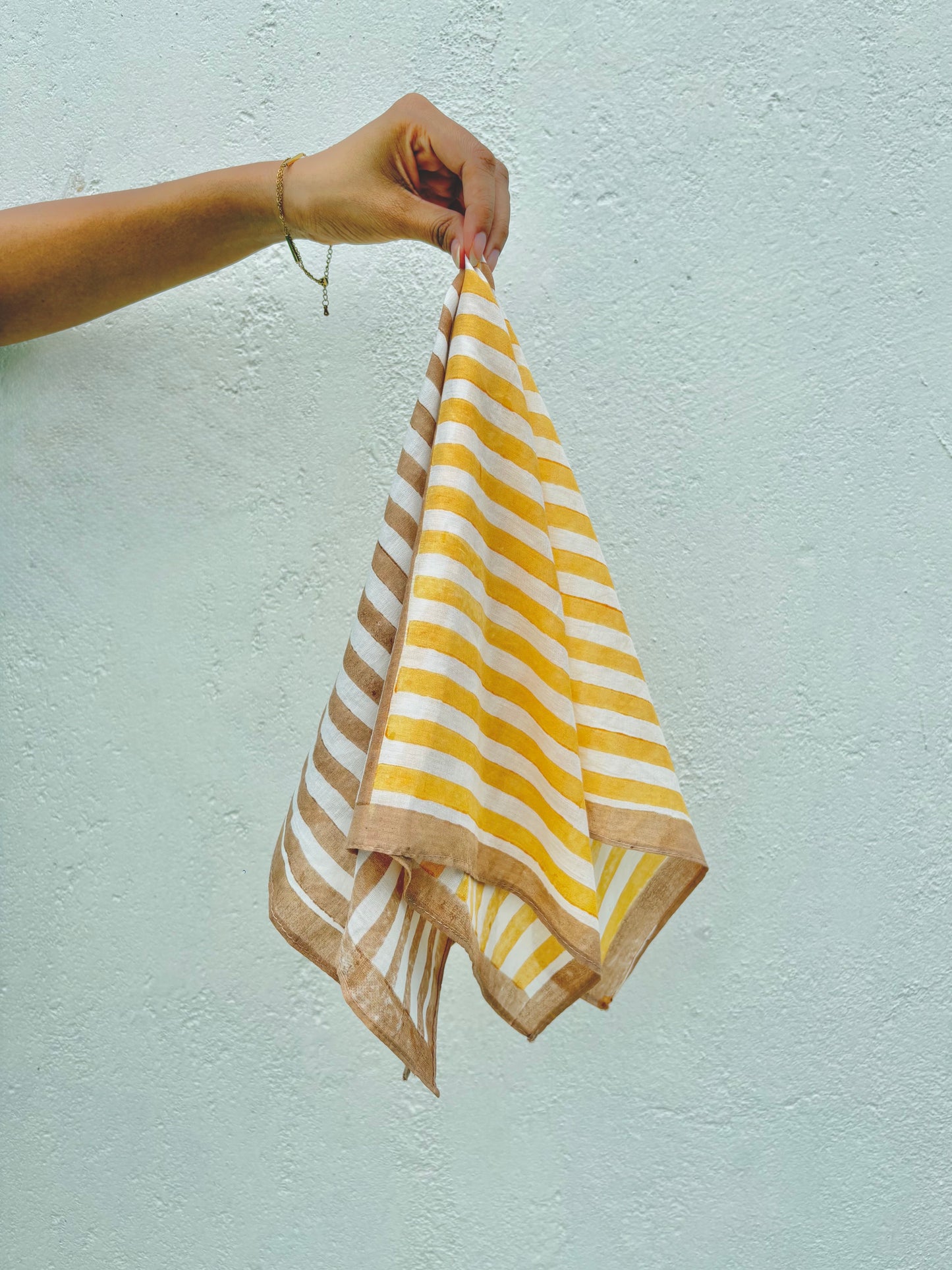 Yellow & Brown Stripes l Cotton Square Scarf l Bandana