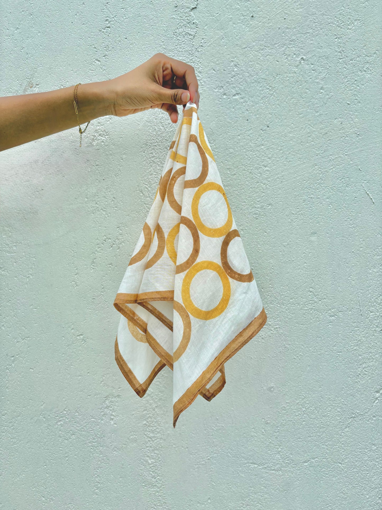 Yellow & Brown Geometric Circles l Cotton Square Scarf l Bandana