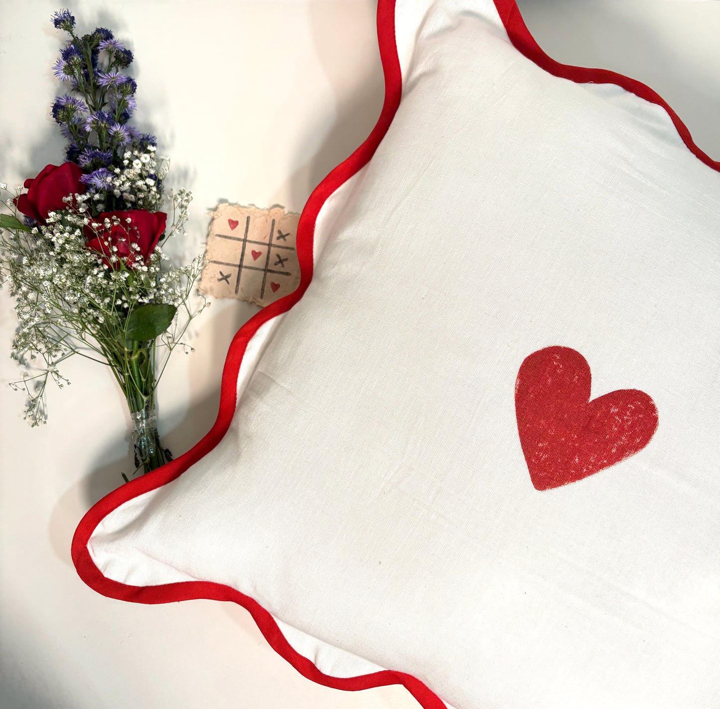 Love Cushion Cover l Red Heart Block Printed on Cotton