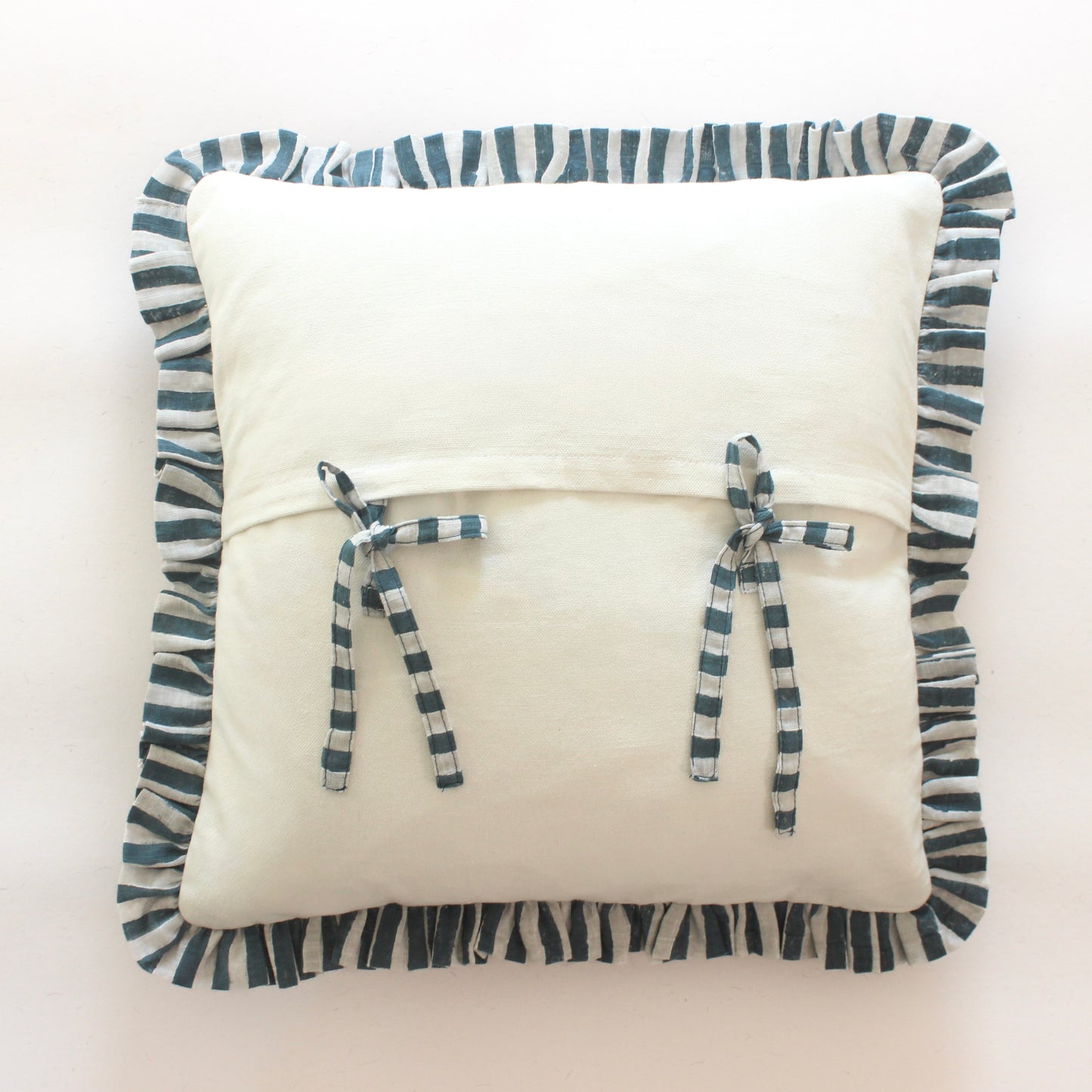 Blue & Grey Striped Frill Cushion Cover | Handcrafted Cotton Cushion Cover
