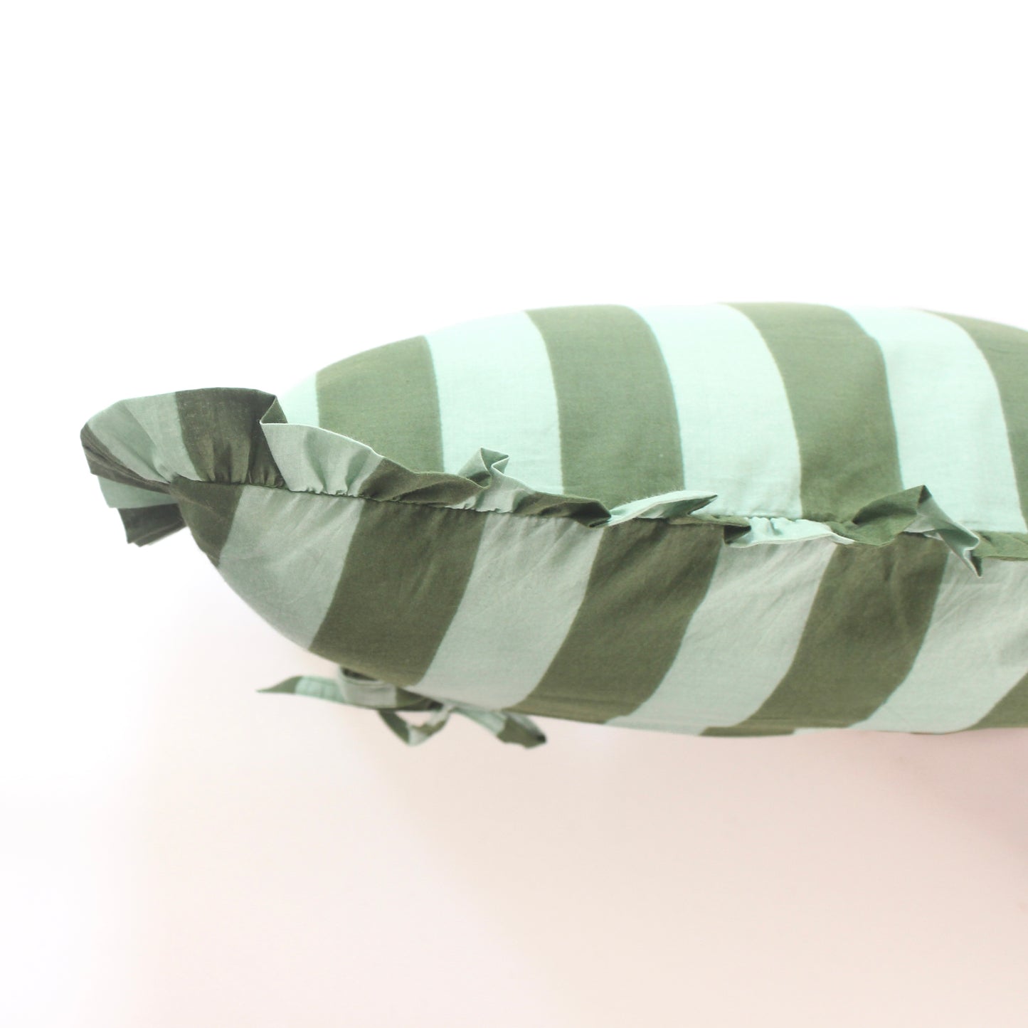 Green Striped Frill Cushion Cover