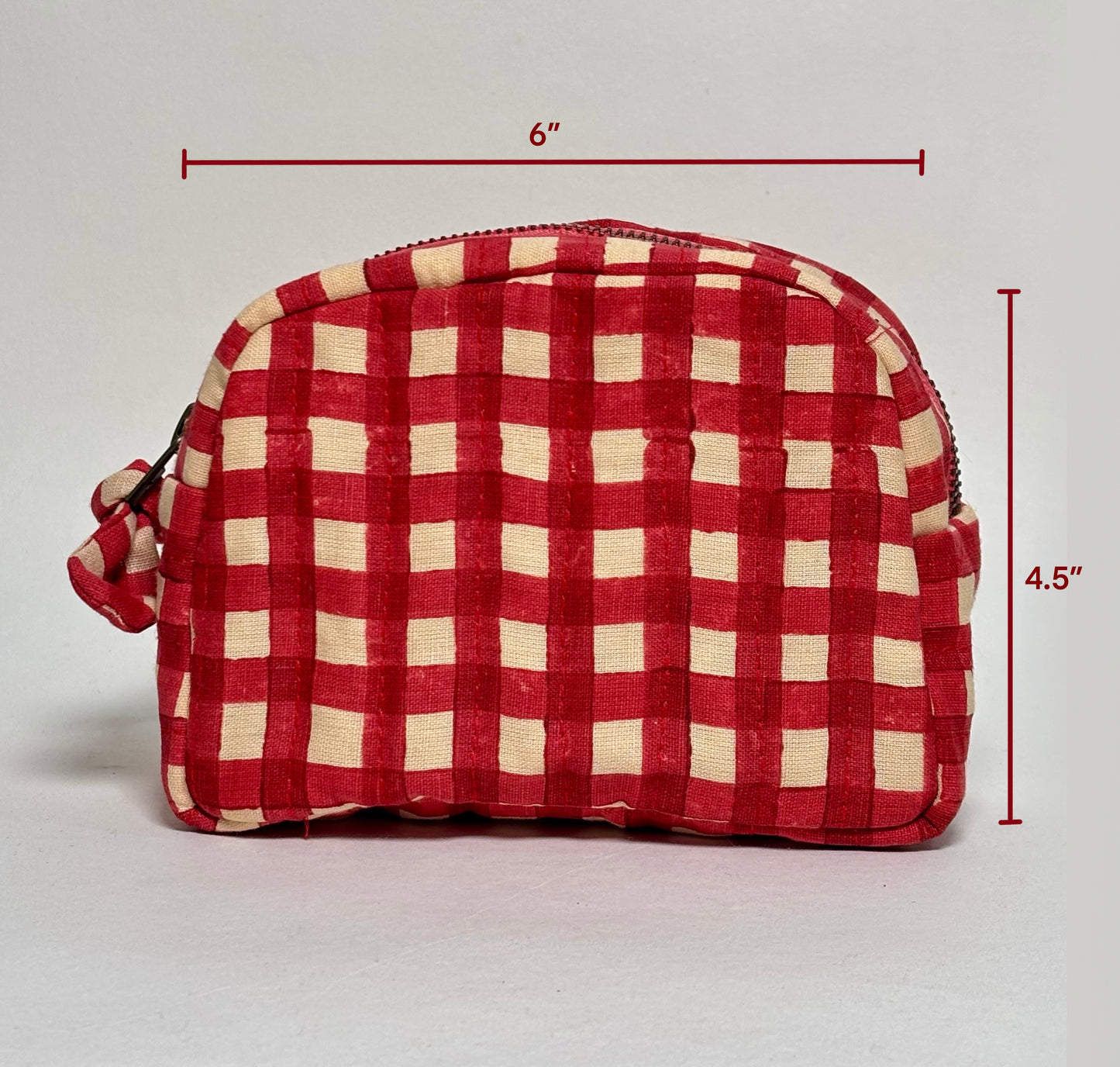 Quilted Cotton Travel Pouch Set l Red Checks Classic Organiser Set