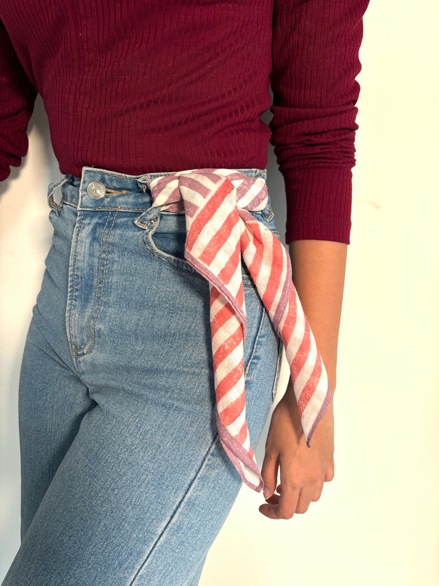 Purple & Red Stripes l Cotton Square Scarf l Bandana