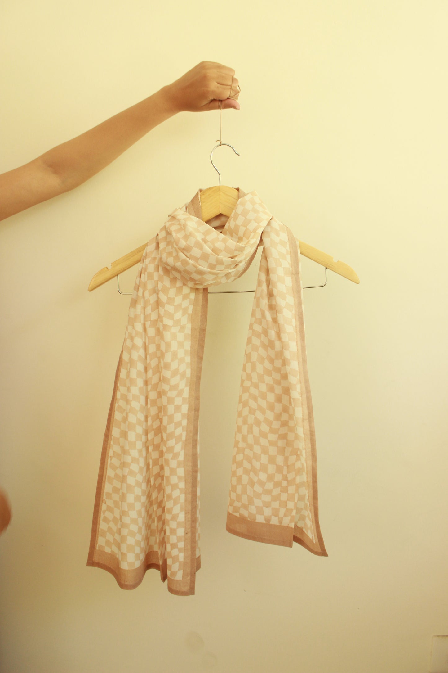 Cotton Scarf Stole - Peach & White Checkered