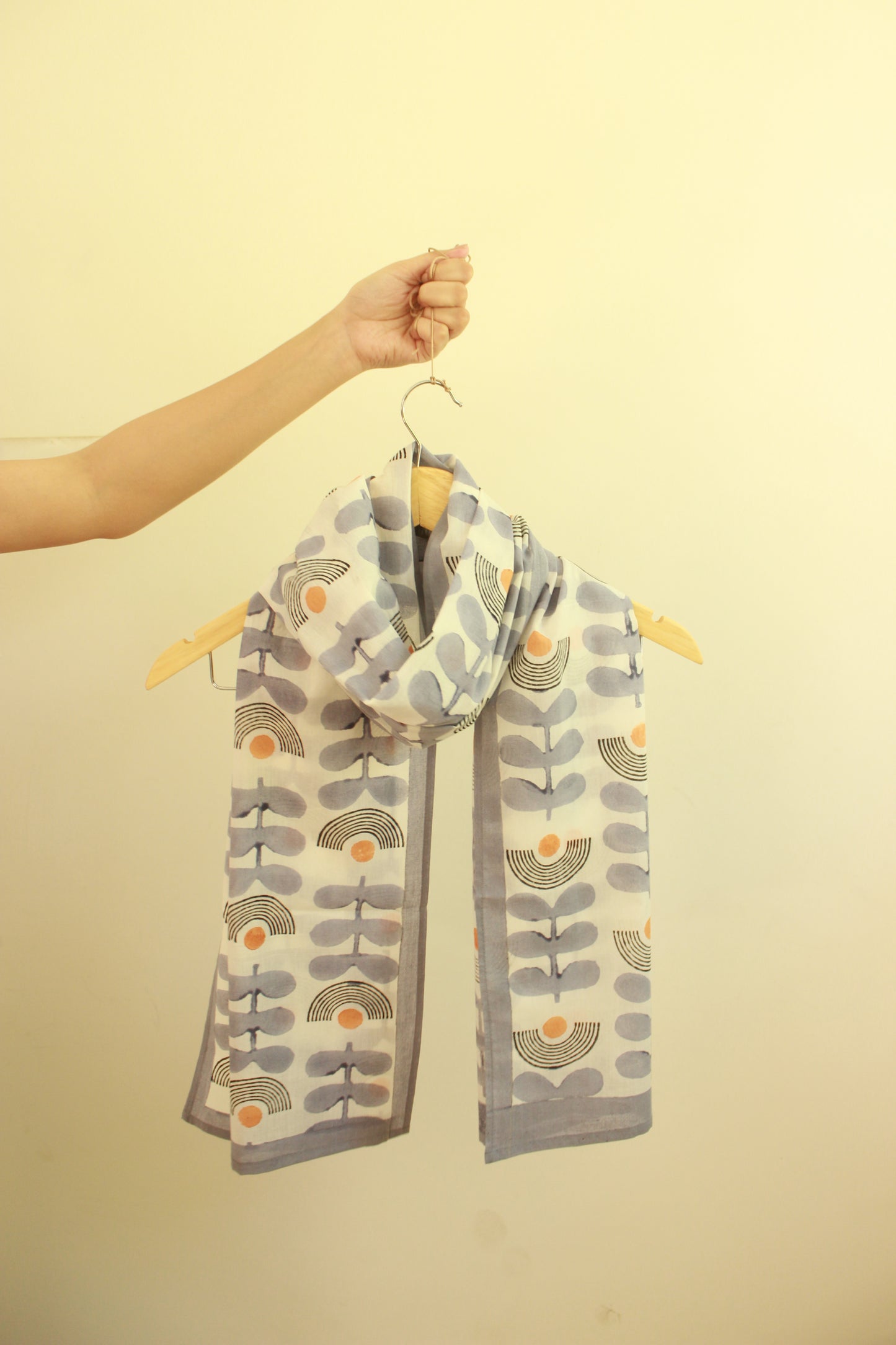 Cotton Scarf Stole - Blue & White Floral