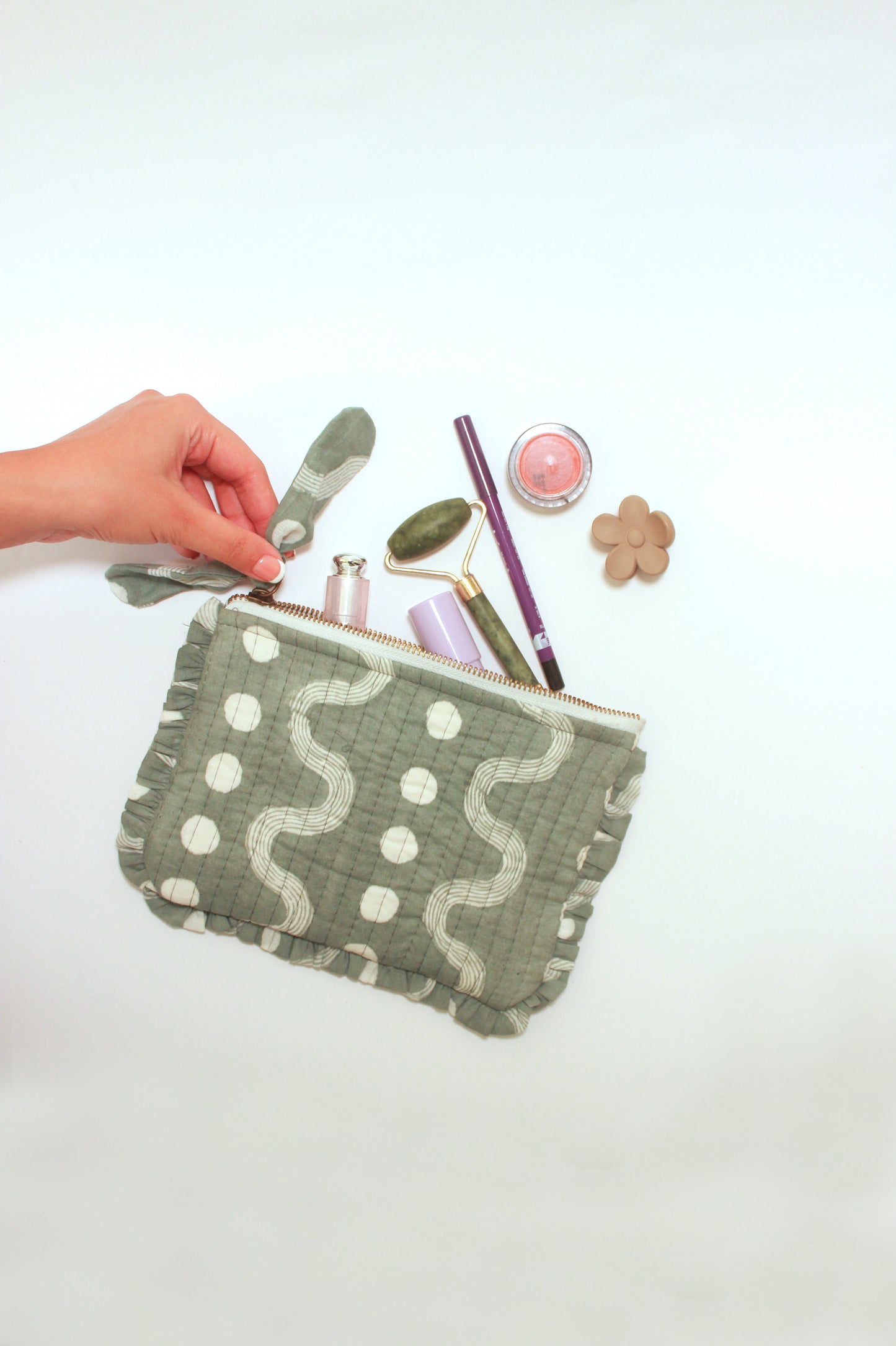 Sustainable Quilted Cotton Travel Pouch l Grey Organizer Kit l Set of three