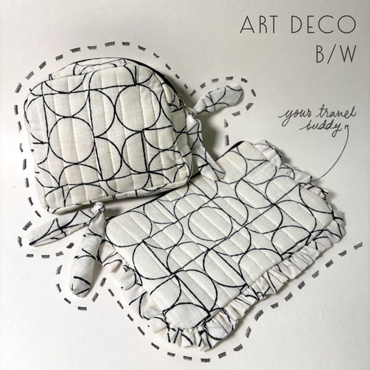 Sustainable Quilted Cotton Travel Pouch Set l Art Deco Organisers