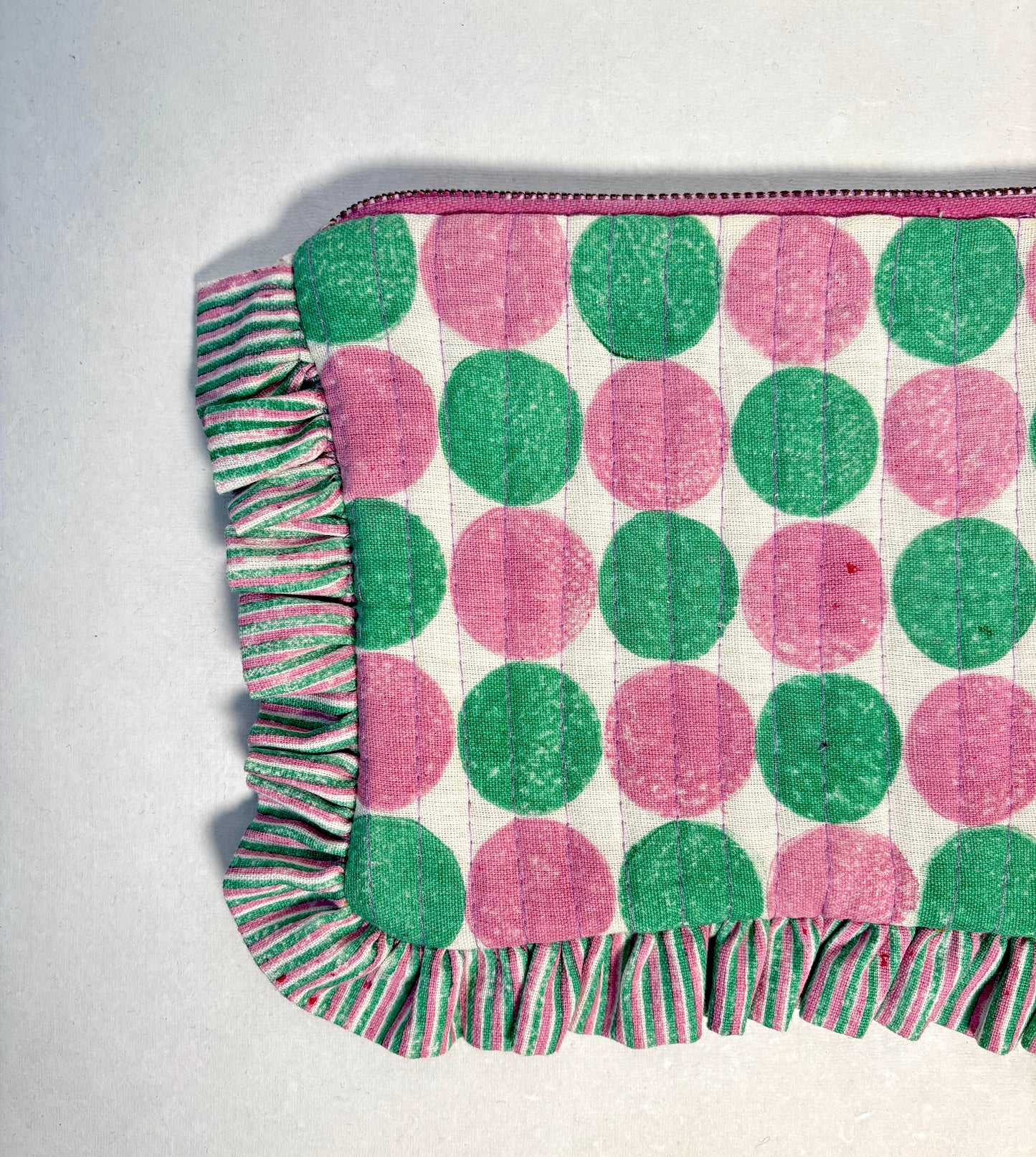 Sustainable Quilted Cotton Travel Organizer l Pebbles Purple & Green Pouch