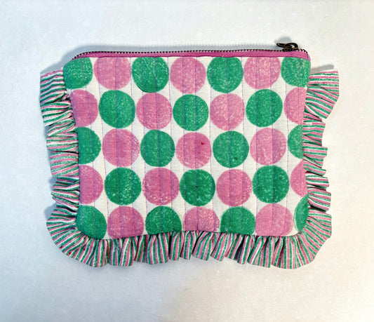 Sustainable Quilted Cotton Travel Organizer l Pebbles Purple & Green Pouch