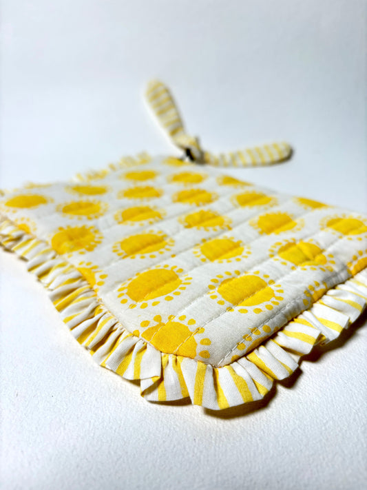 Sustainable Quilted Cotton Travel Pouch l Golden Hour Flat Frill Organizer