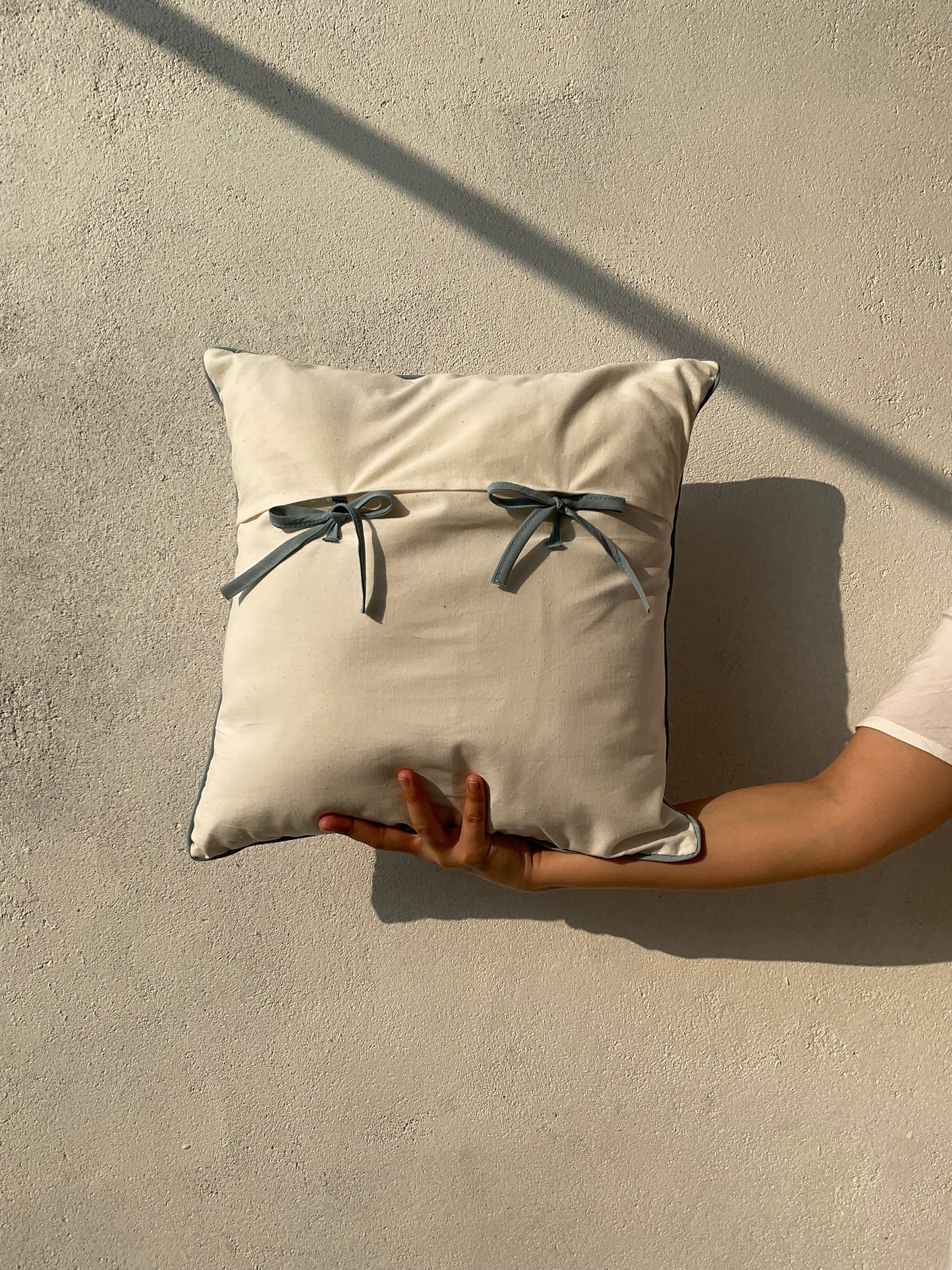 Daisy Cotton Cushion Cover, Blue and Deep Red