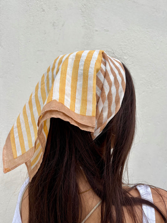 Yellow & Brown Stripes l Cotton Square Scarf l Bandana