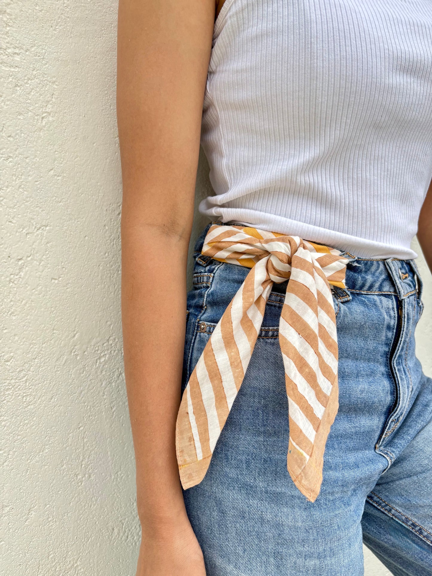 Yellow & Brown Stripes l Cotton Square Scarf l Bandana