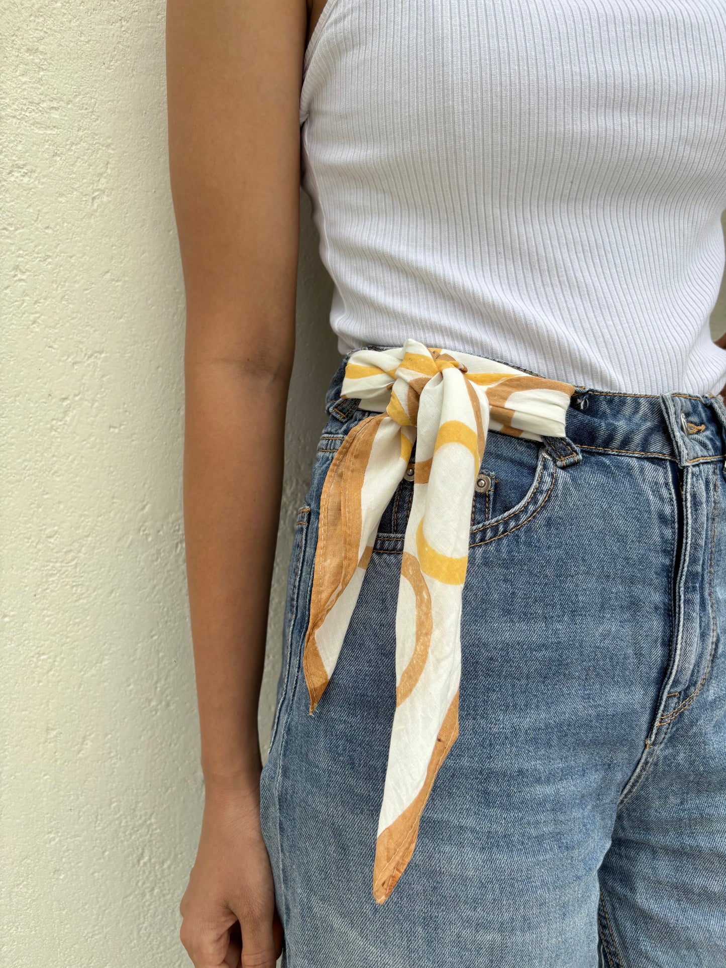 Yellow & Brown Geometric Circles l Cotton Square Scarf l Bandana