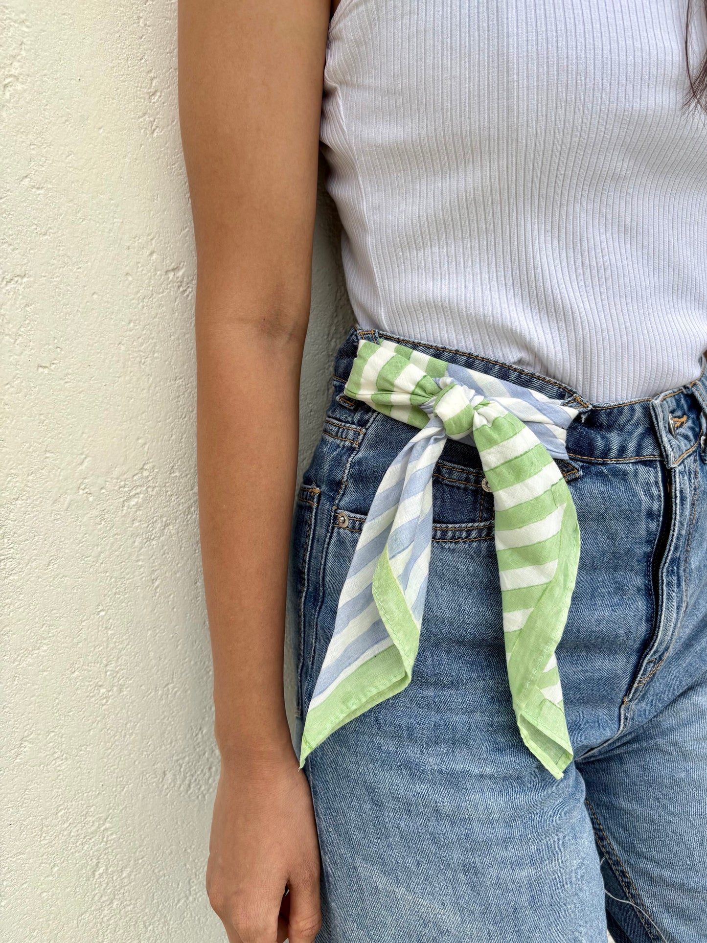 Blue & Green Stripes l Cotton Square Scarf l Bandana