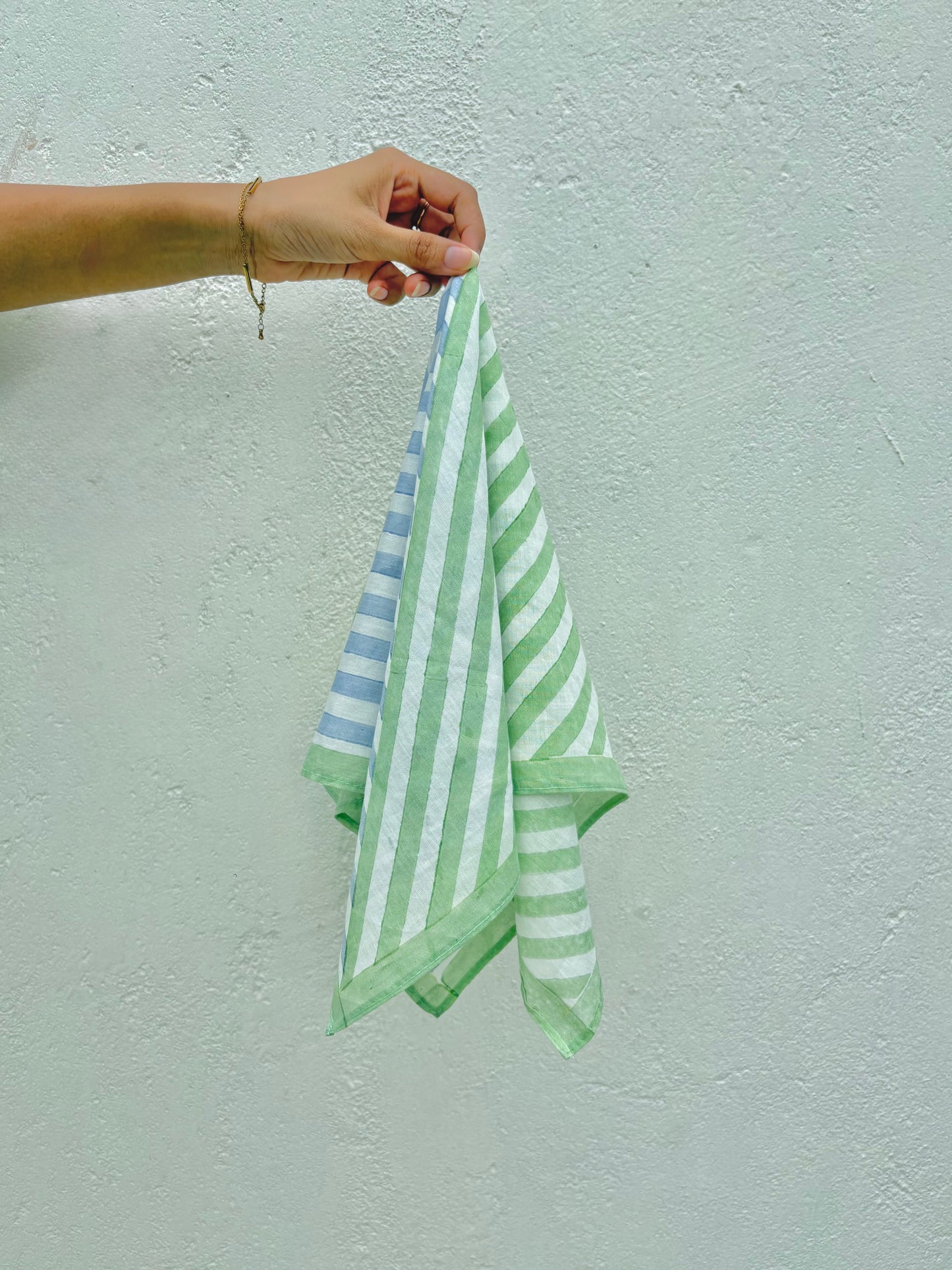 Blue & Green Stripes l Cotton Square Scarf l Bandana