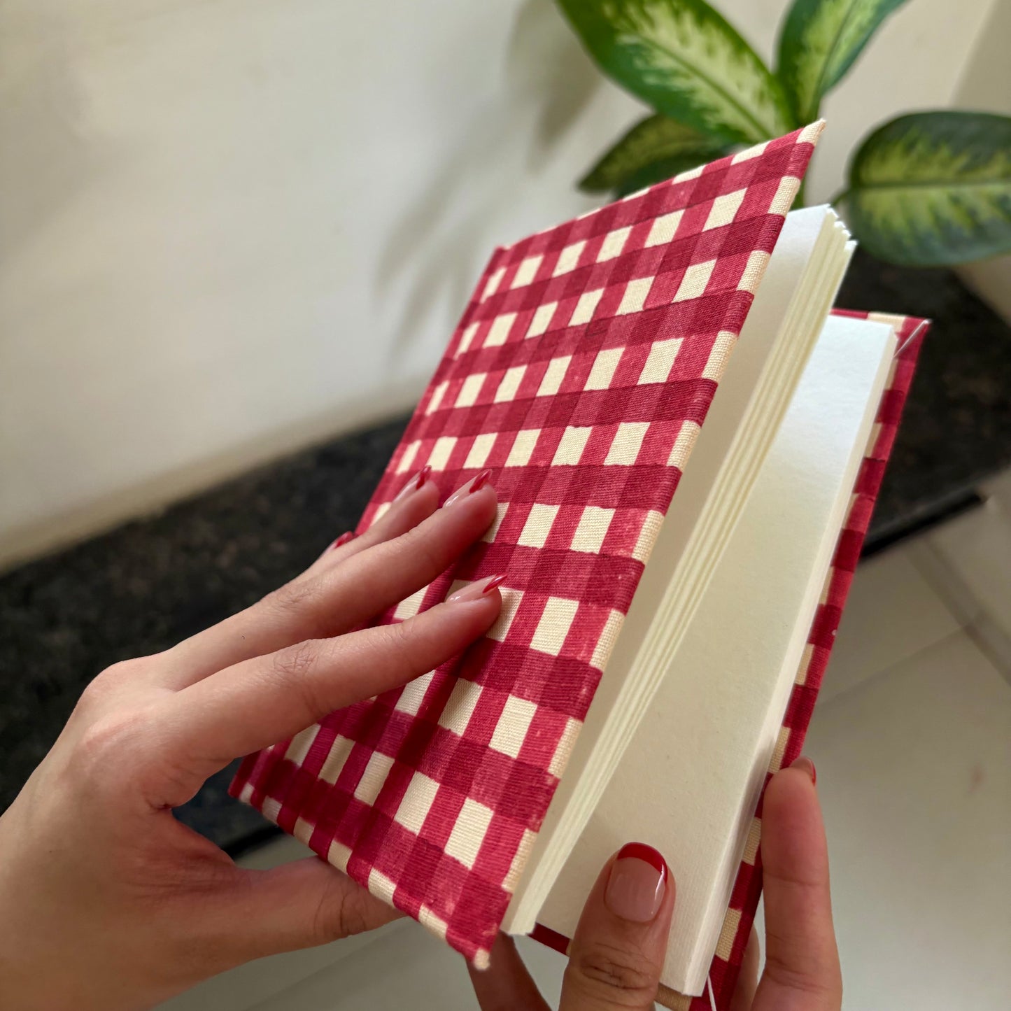 Handcrafted Sustainable A5 Diary Journal Notebook l Handmade Paper l Red Checks