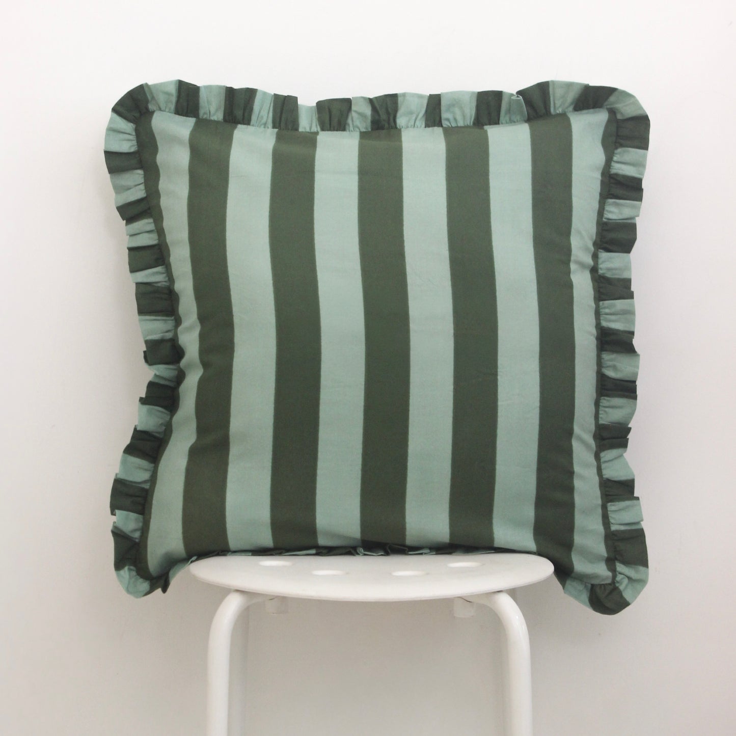Green Striped Frill Cushion Cover