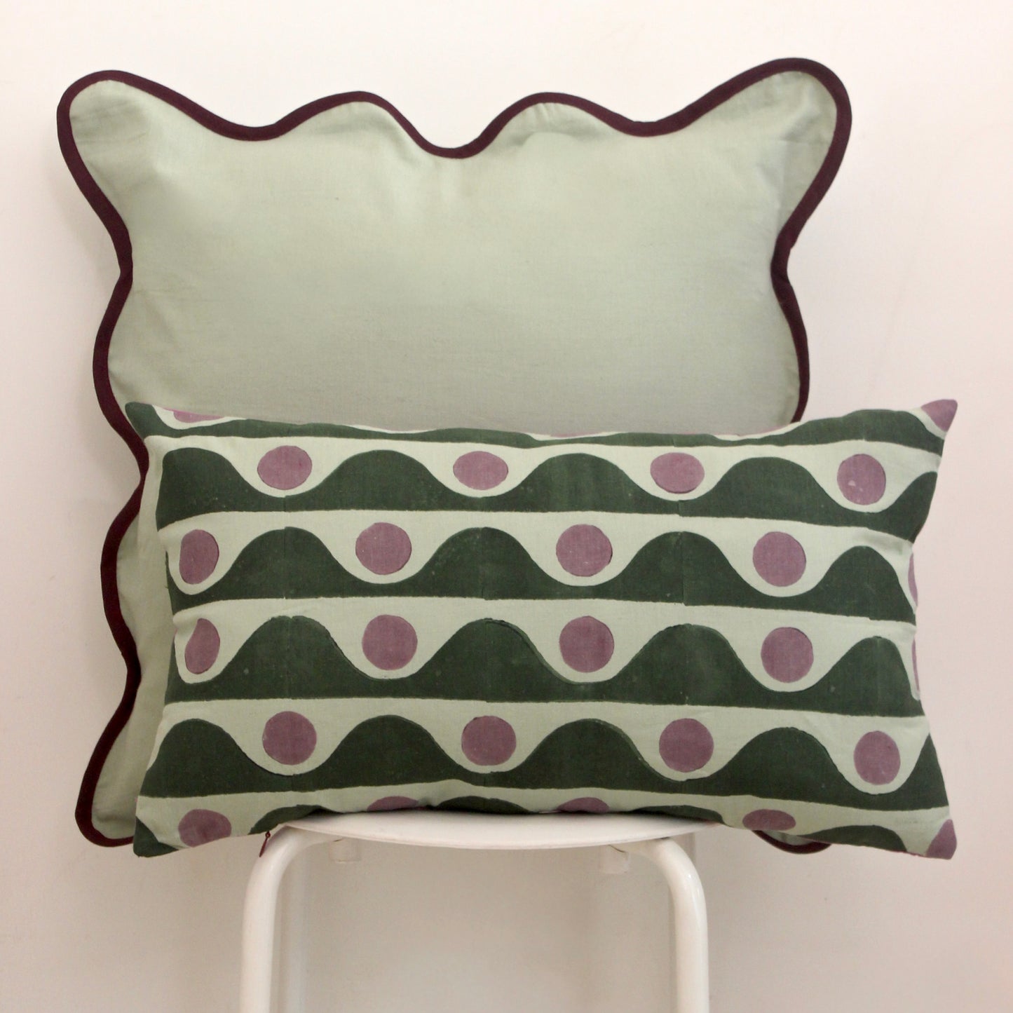 Green Tide-Dot Lumbar Cushion Cover | Modern Printed Cotton Lumbar Pillow Cover