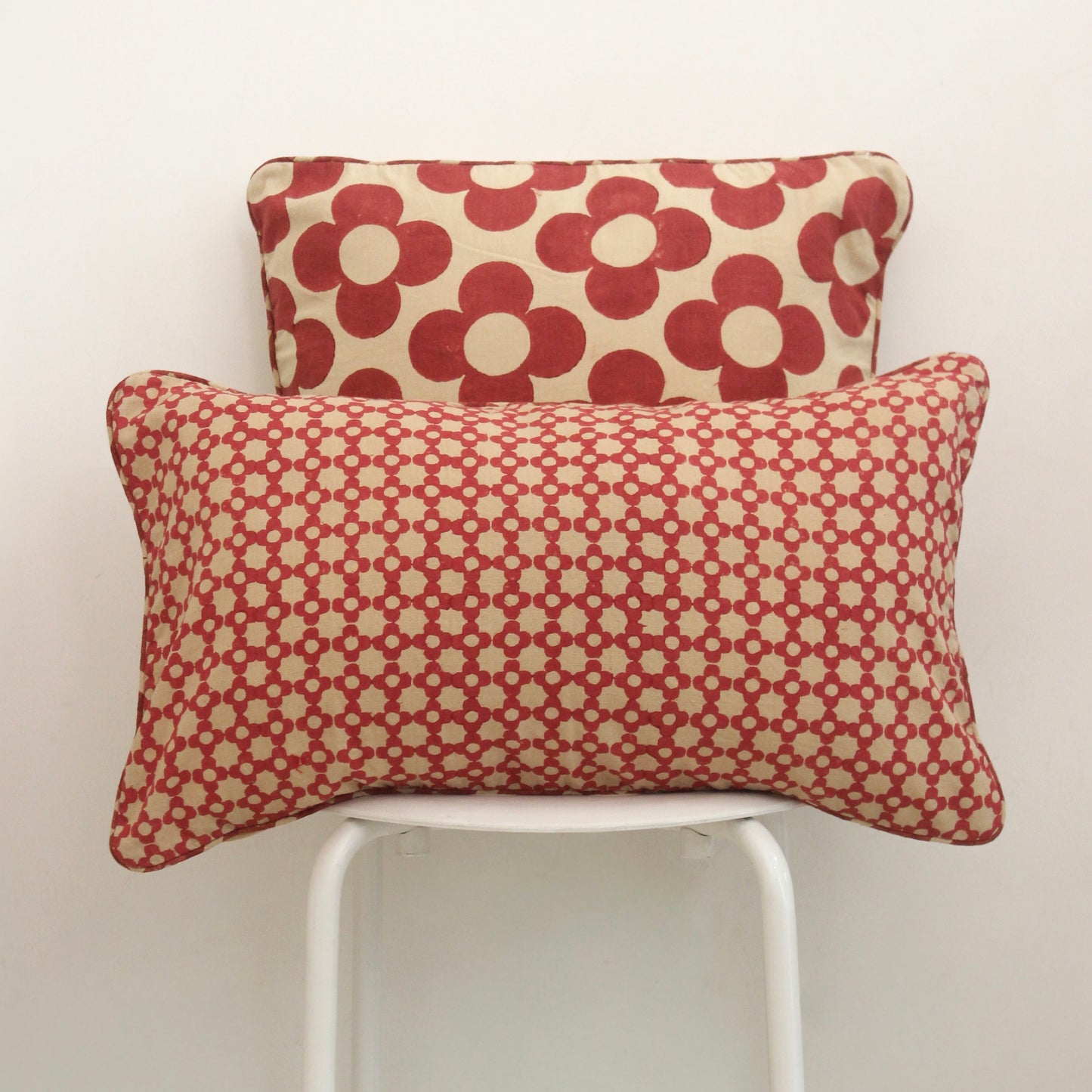 Retro Flower Lumbar Cushion Cover | Floral Printed Cotton Lumbar Pillow Cover
