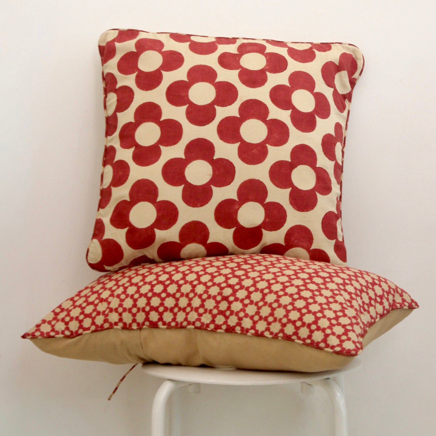 Retro Flower Cushion Cover | Floral Printed Cotton Cushion Cover