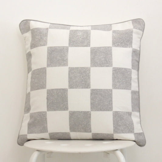 Grey Checks Cushion Cover | Modern Checkered Cotton Cushion Cover
