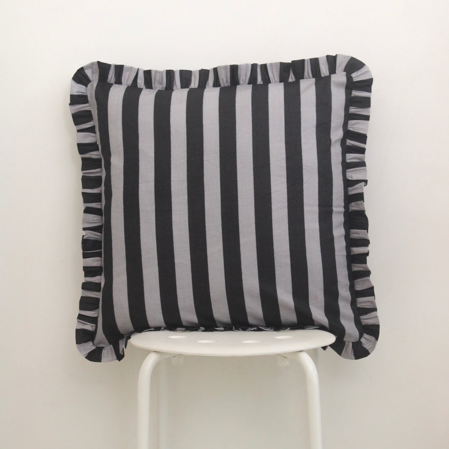 Black Striped Frill Cushion Cover