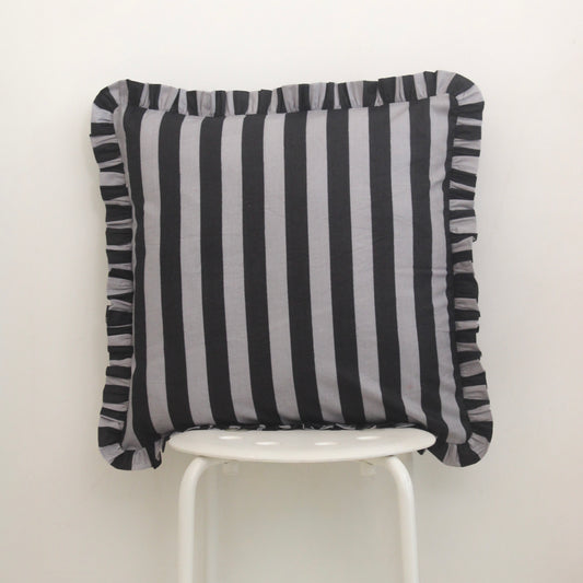 Black Striped Frill Cushion Cover